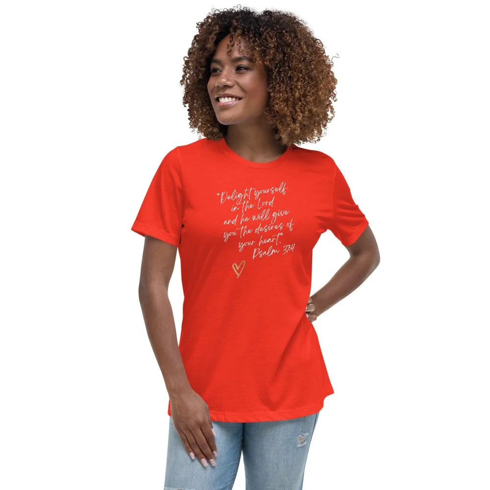 Atletisch Larry Belmont Zuidelijk Psalm 37:4 Women's Relaxed T-Shirt white print — evergreenchurch