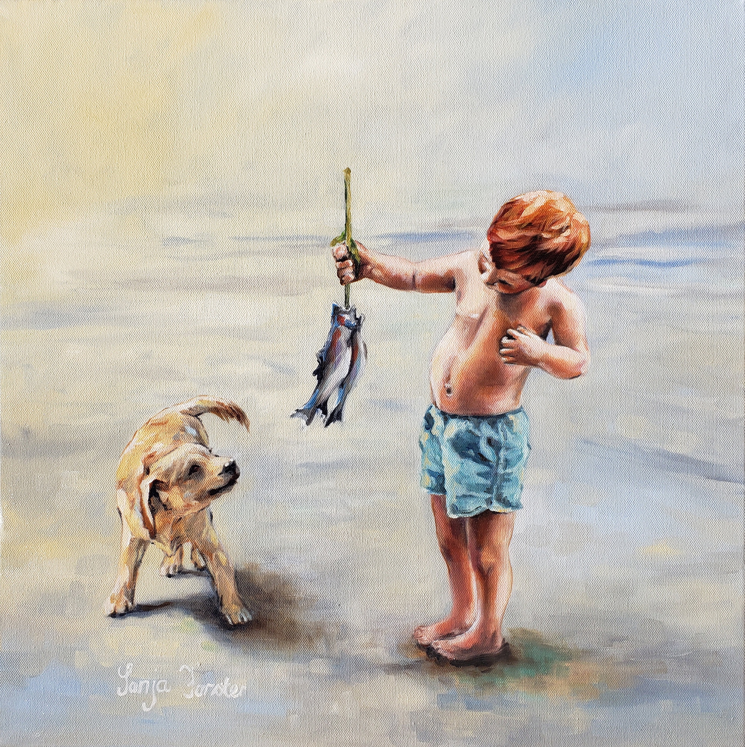Sonja Forster Art - 20”x 20” Going Fishing with a Friend