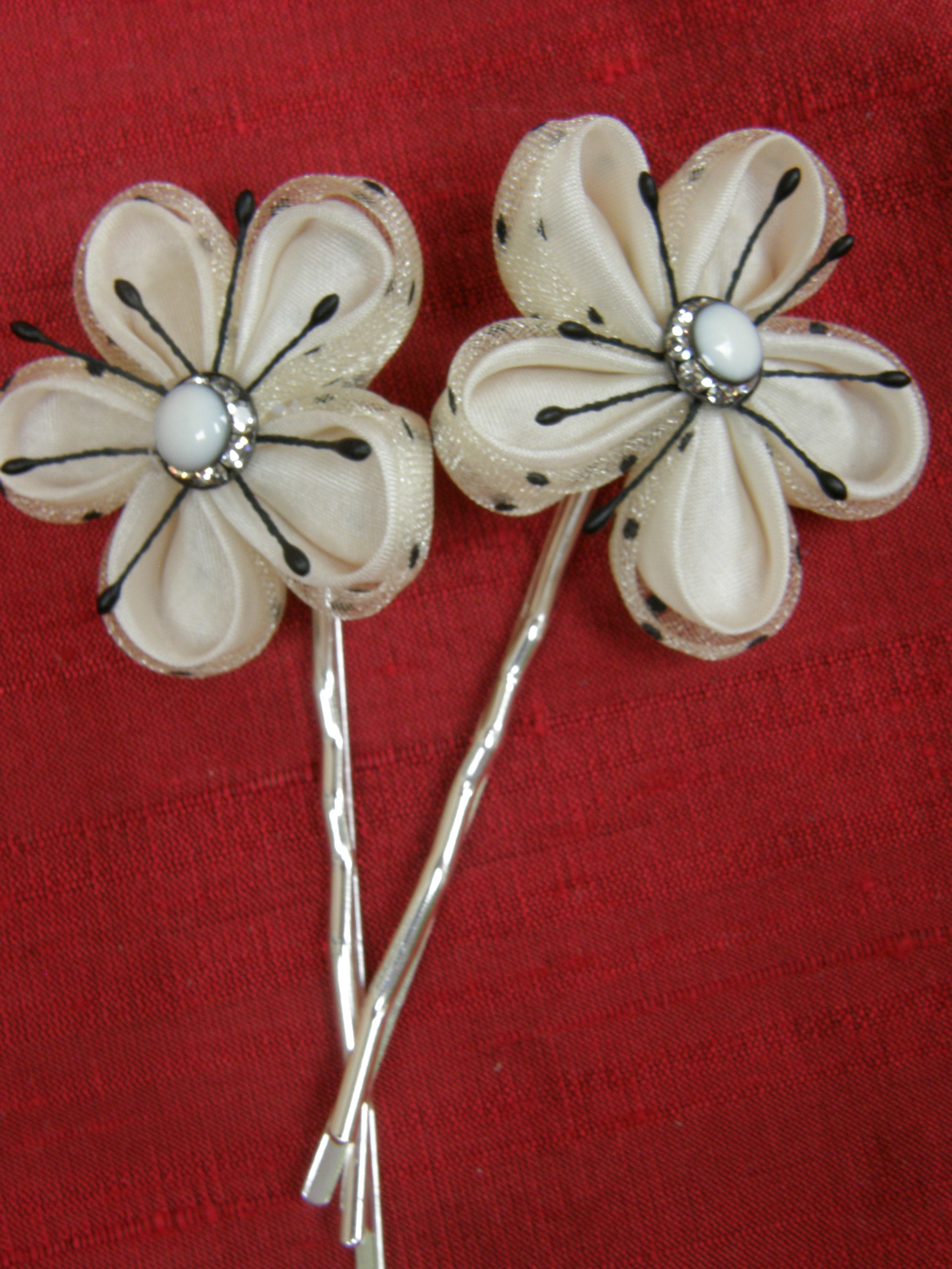 Delicate Cherry Blossom Tsumami Kanzashi Hairpins Pair Melanie
