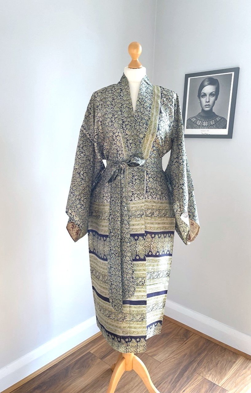 Vintage Floral Sari Kimono Robe - Multi ...