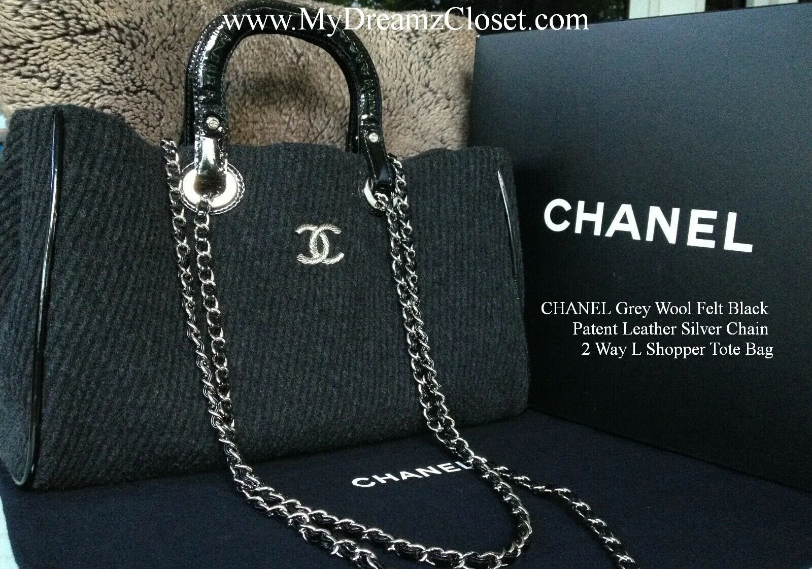 grey patent bag