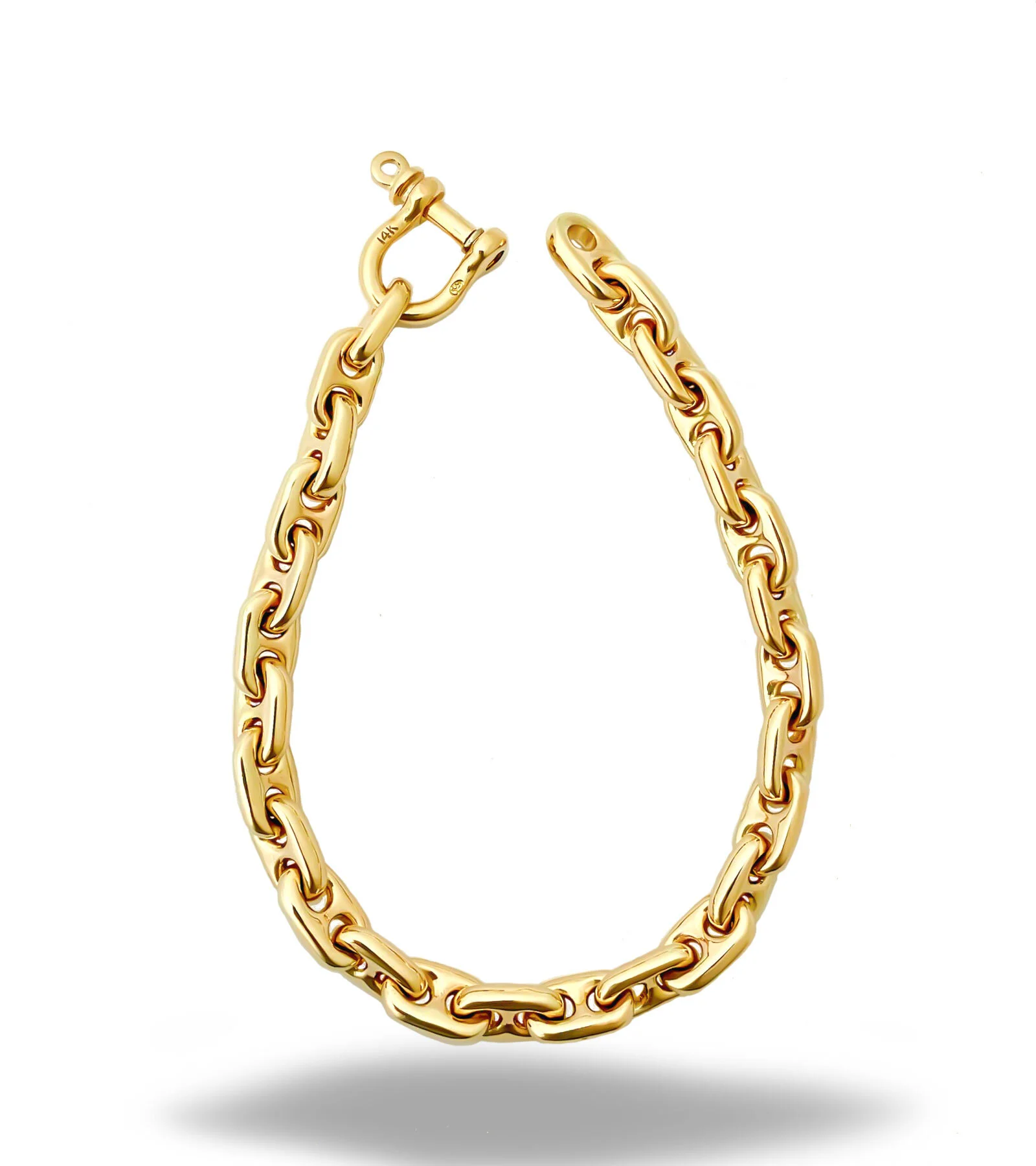 14k Yellow Gold Concave Anchor Chain Bracelet