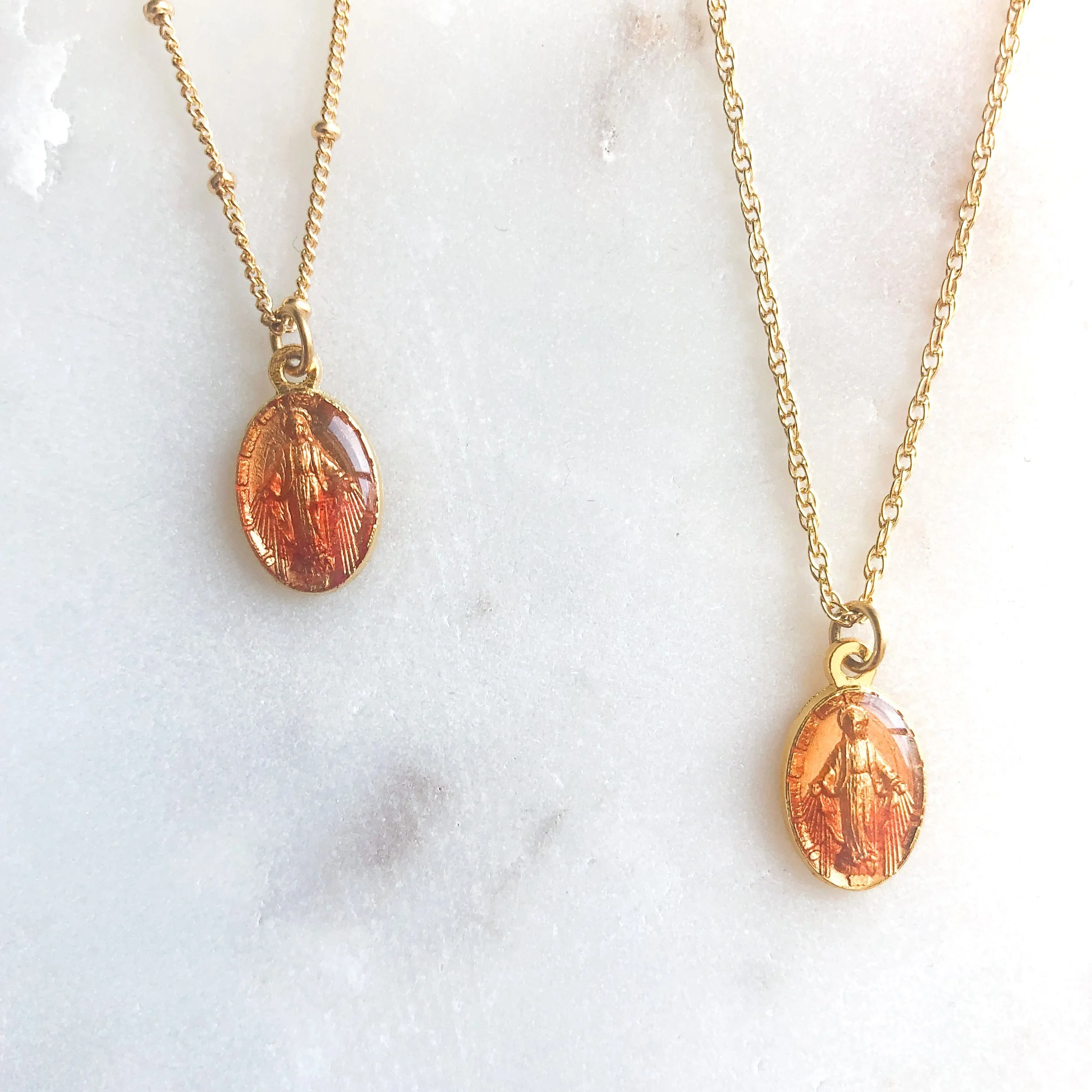 Gold Miraculous Medal with Pink Resin 
