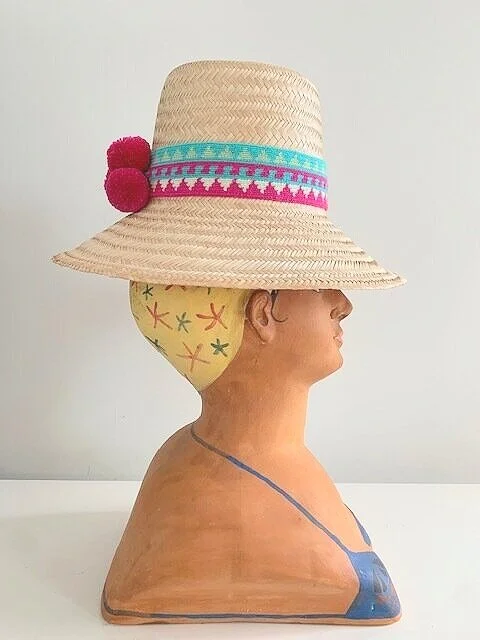 Gonzalez Hand Woven Short Brim Hat Aqua 