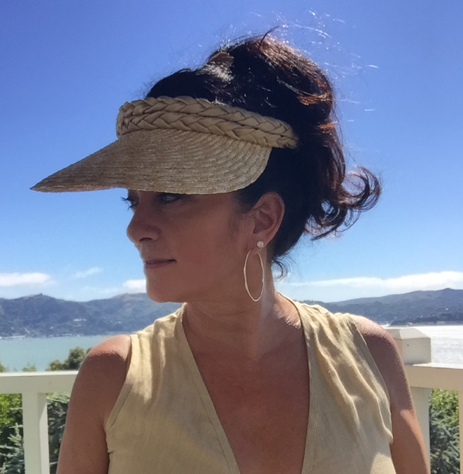 Rvstsb Braided Twist Silk Visor With Natural Straw Brim Renee