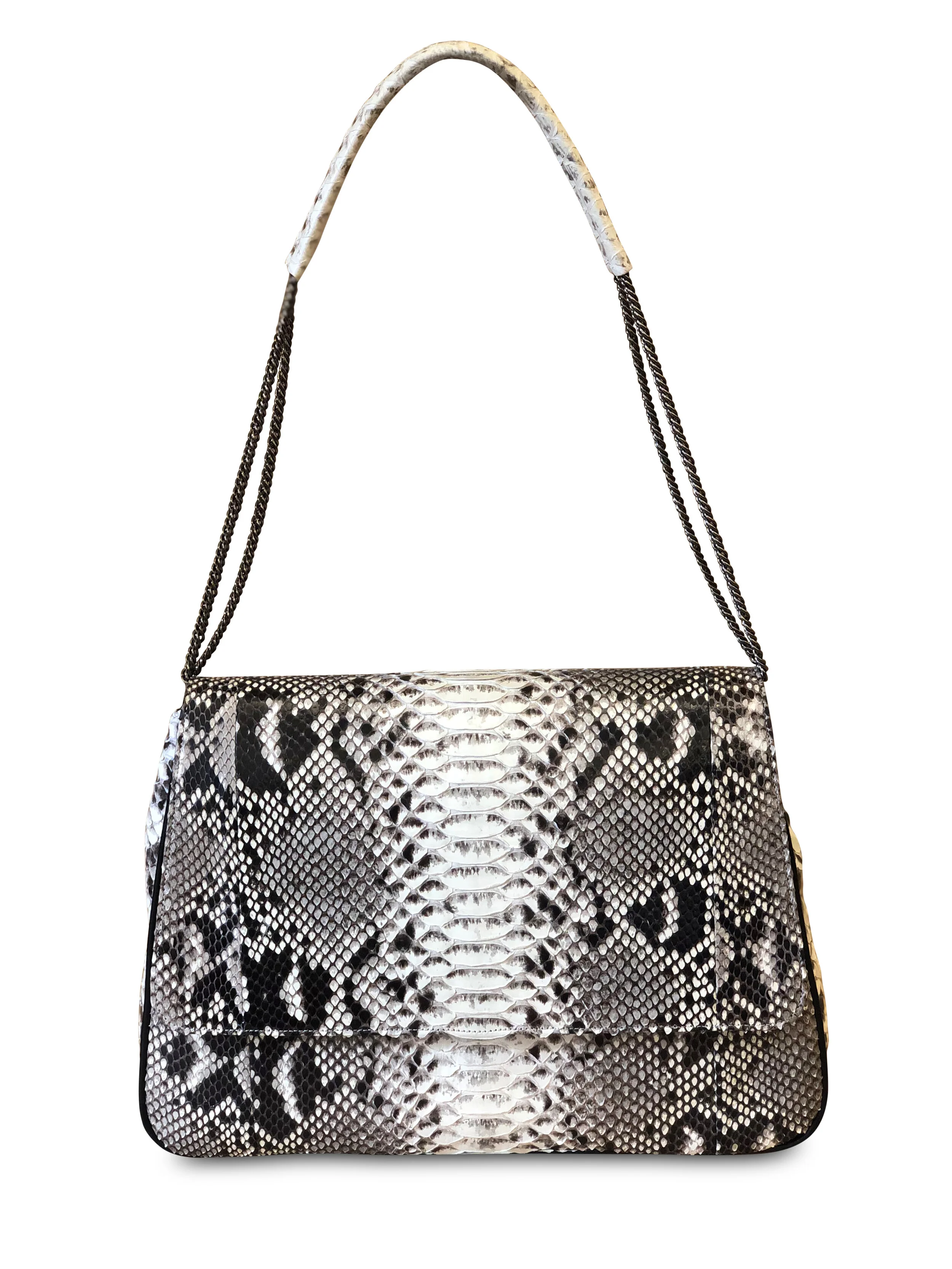 black and white snakeskin bag
