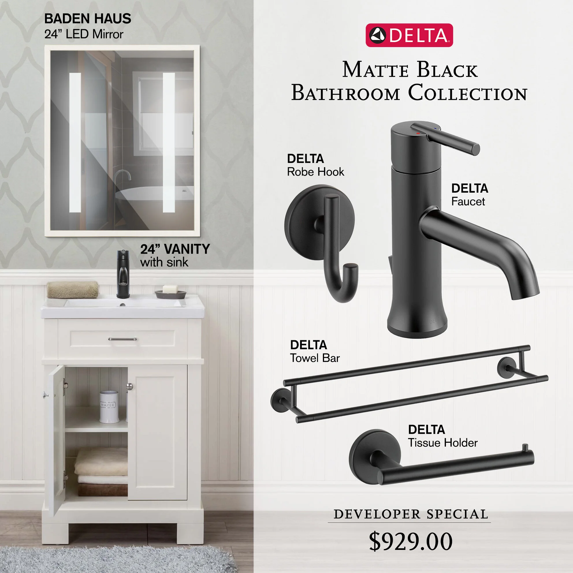 White 24 Tacoma Vanity W Sink Led Mirror Delta Trinsic Faucet