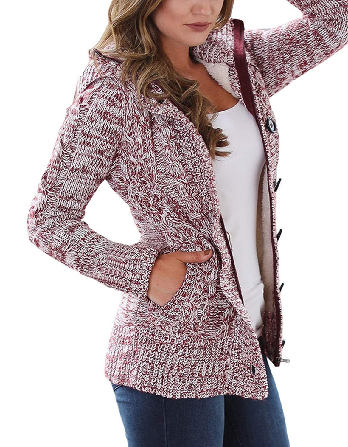 hooded cable knit sweater coat