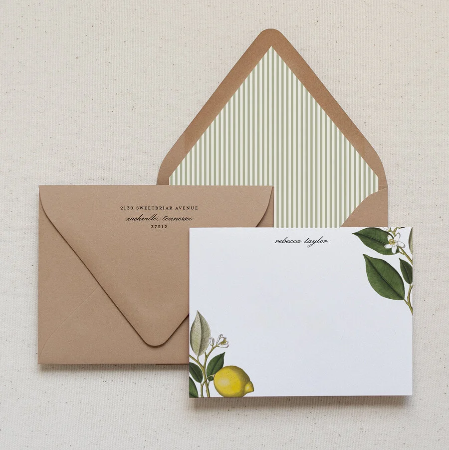 Personalized Stationery Notecards, Lemon Border Set