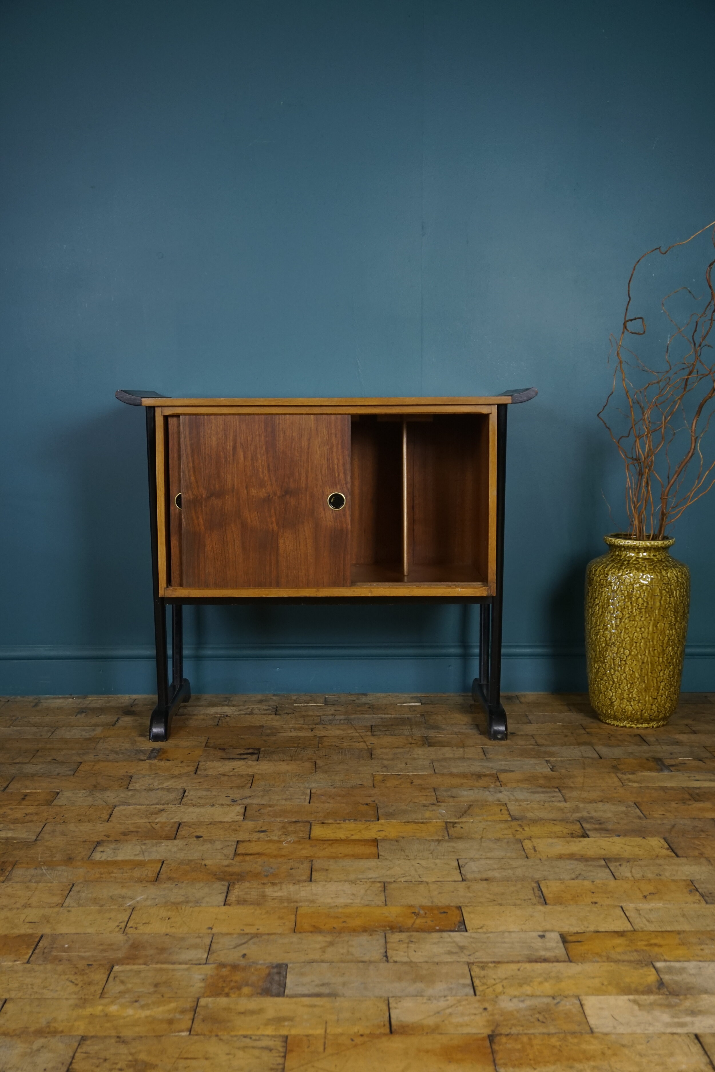 Mid Century Teak Record Cabinet On Black Supports Roberts Astley