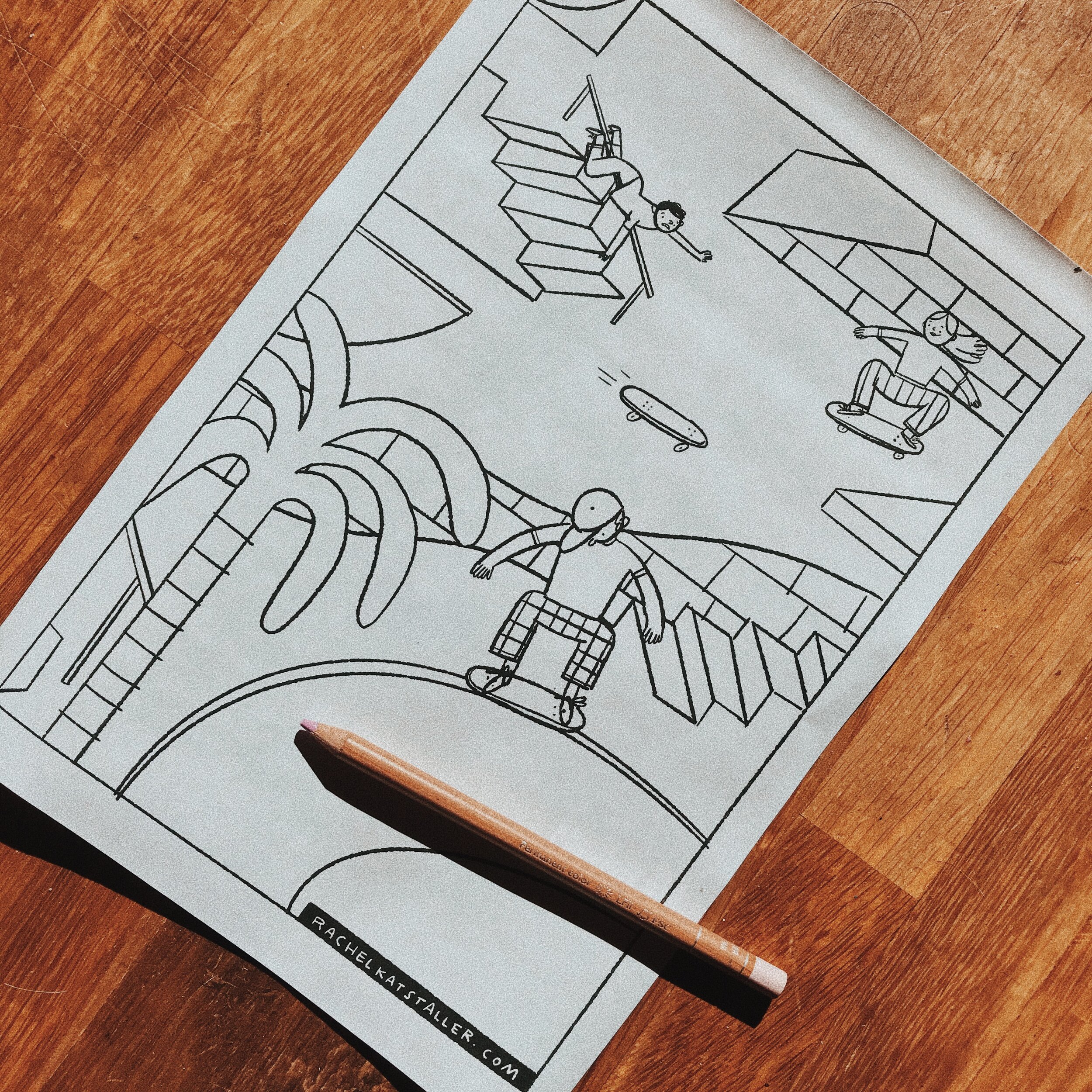 At The Skatepark Print At Home Coloring Page Rachel Katstaller