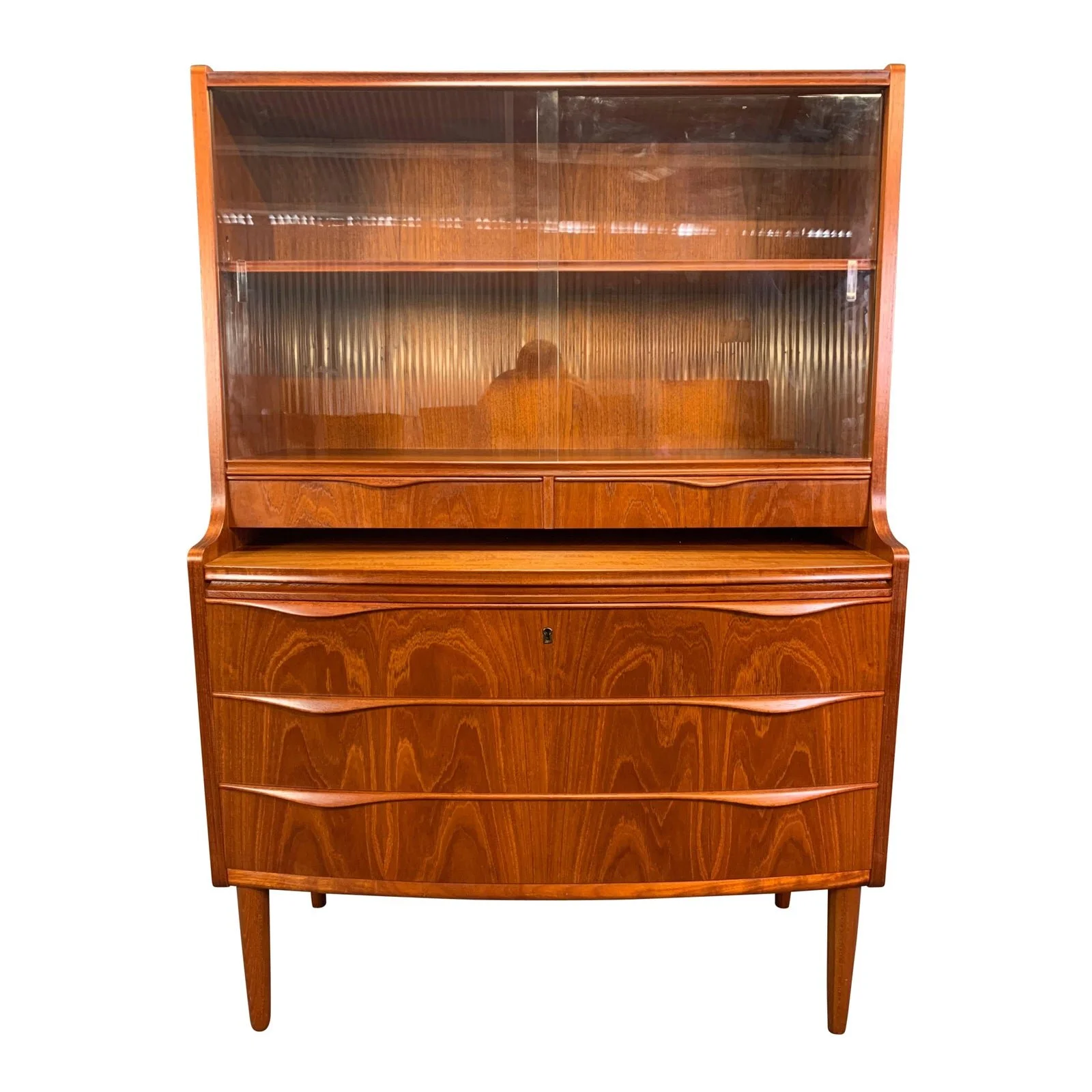 Vintage Danish Mid Century Modern Teak Glass Secretary Desk