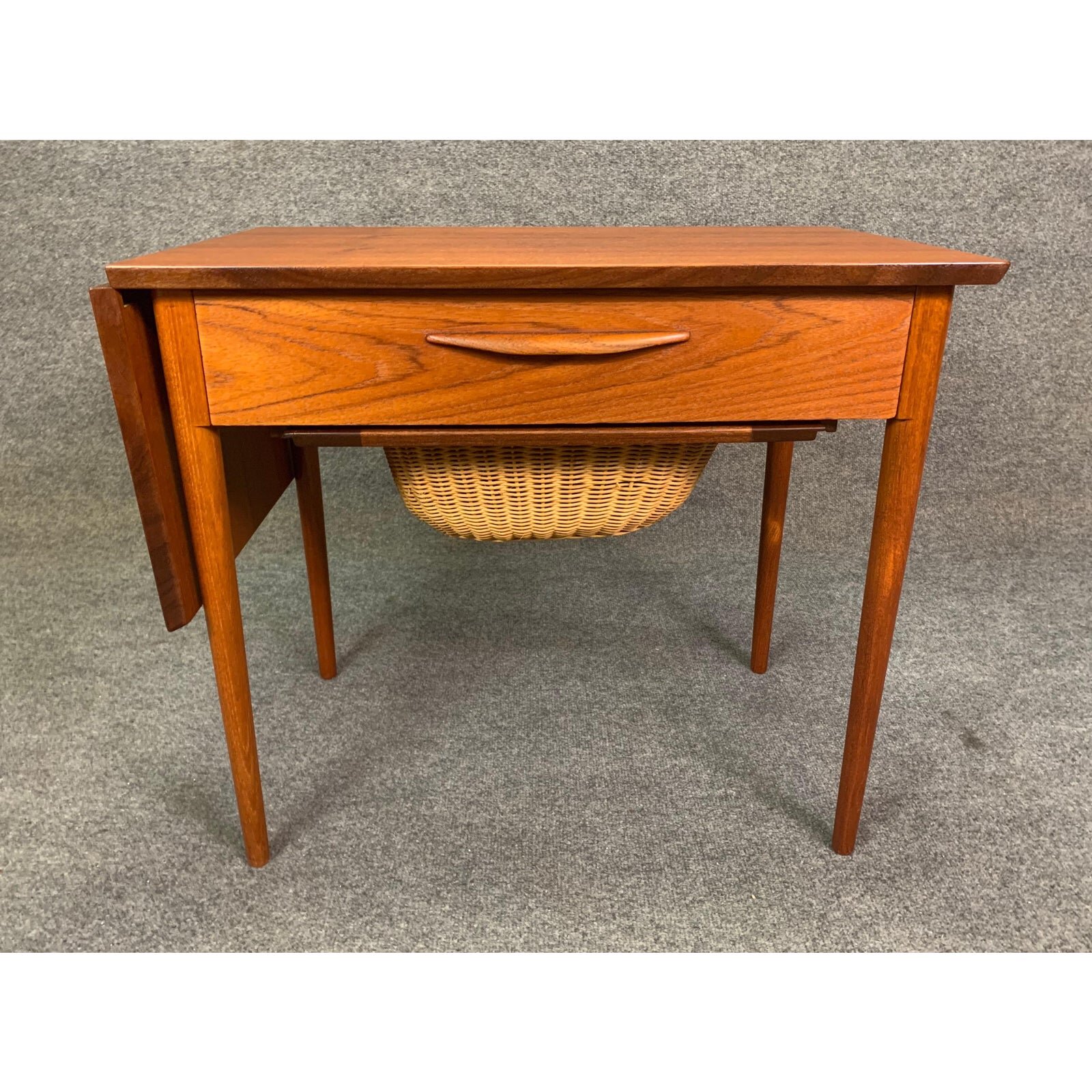 Vintage Danish Mid Century Modern Teak Sewing Drop Leaf End Table