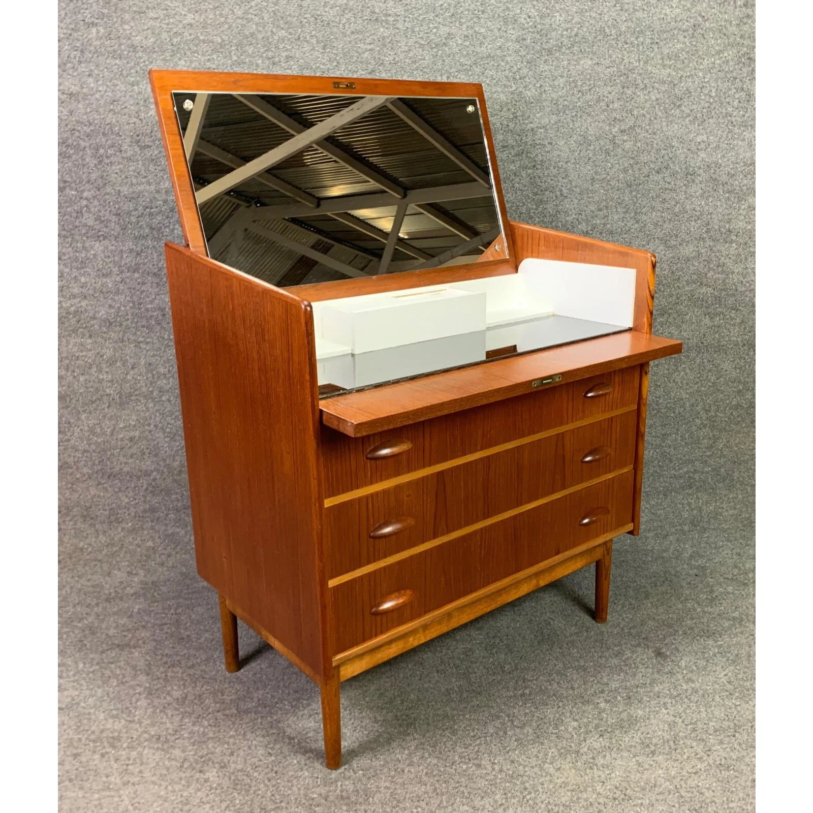 Vintage Danish Mid Century Modern Teak Vanity Low Boy Dresser