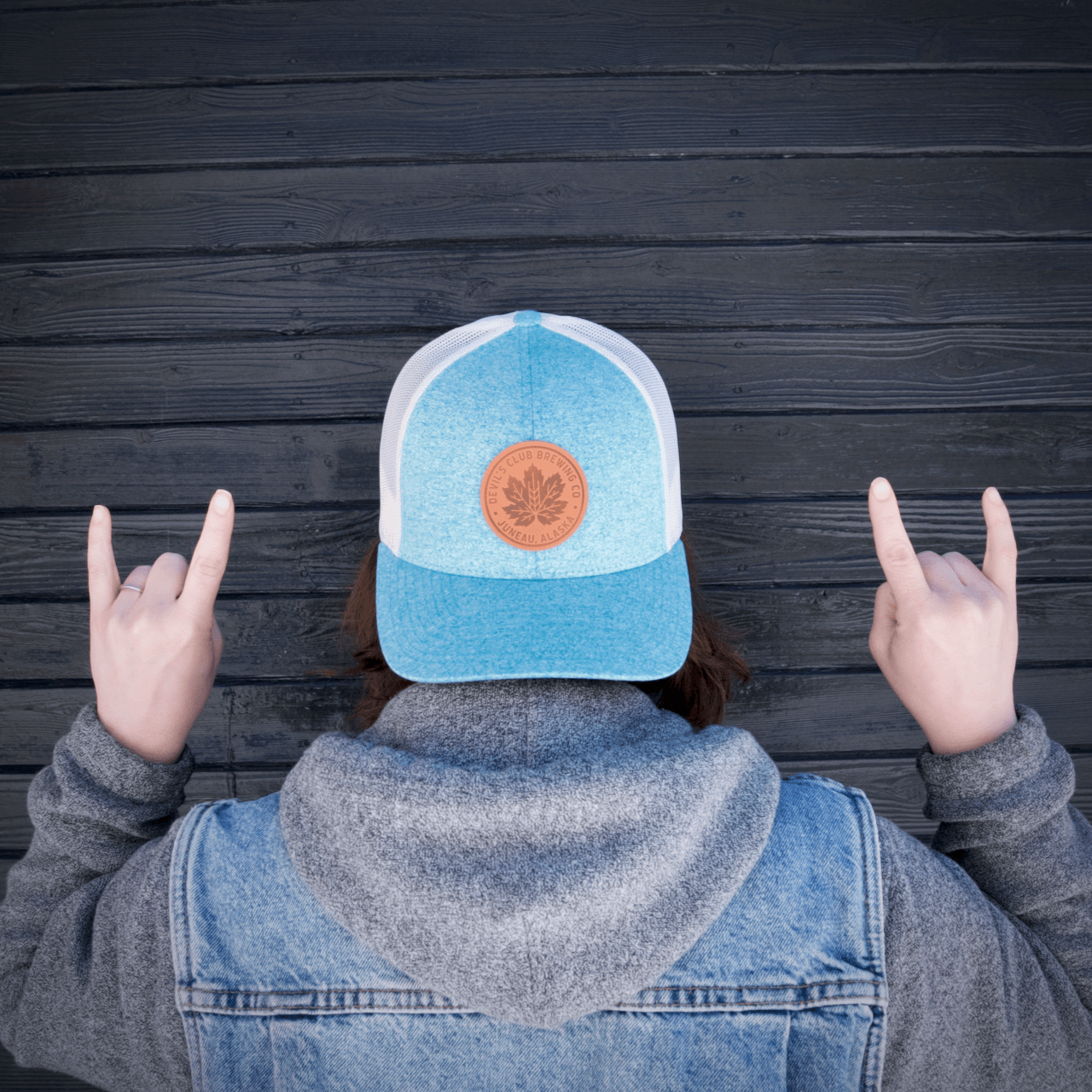 light blue trucker hat