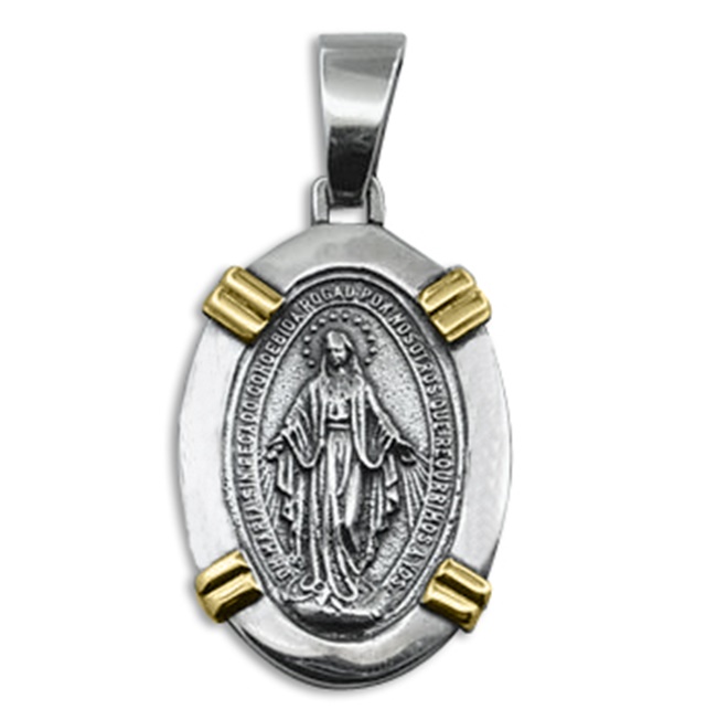 Virgin Mary Miraculous Medal, EXTRA Large 1.75 INCH, Virgin Mary Medallion,  Confirmation, Cross, XL Blue Miraculous Medal, Sterling Silver Chain