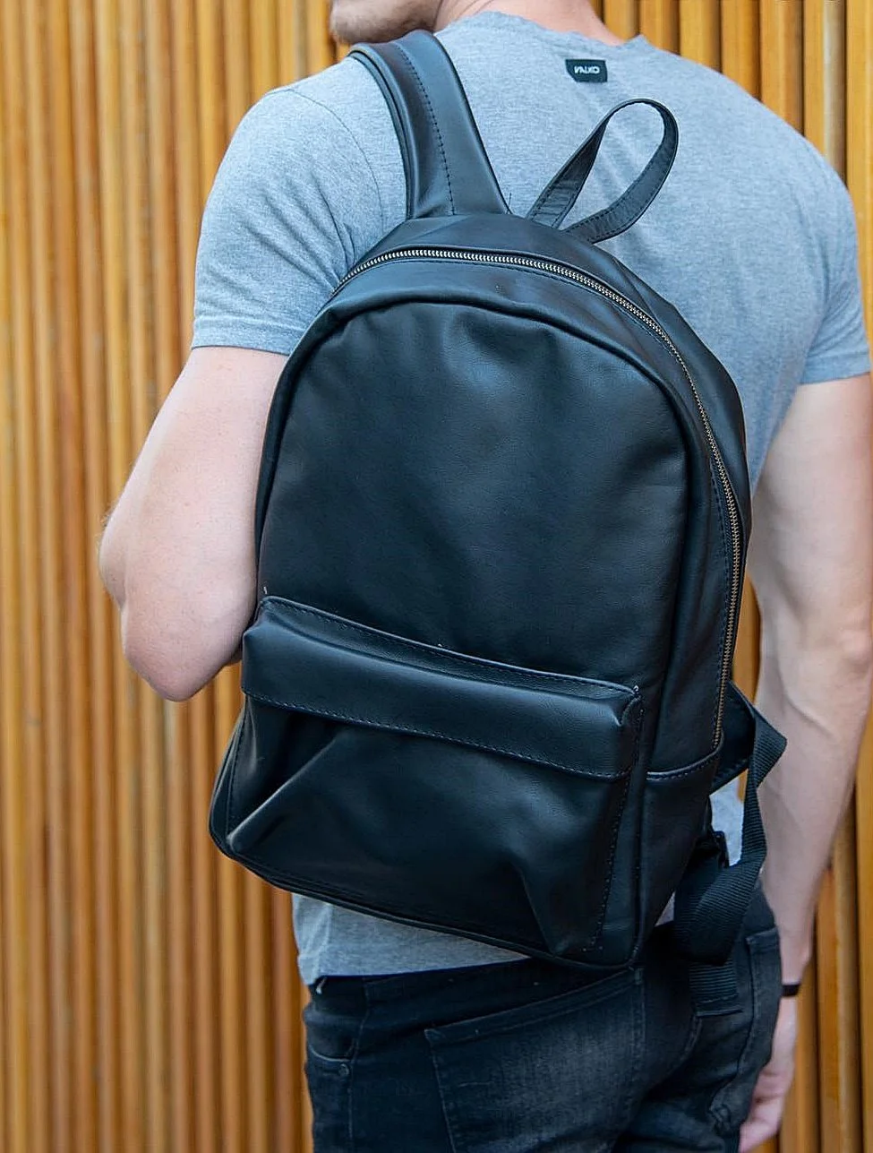 Blue leather shop backpack mens
