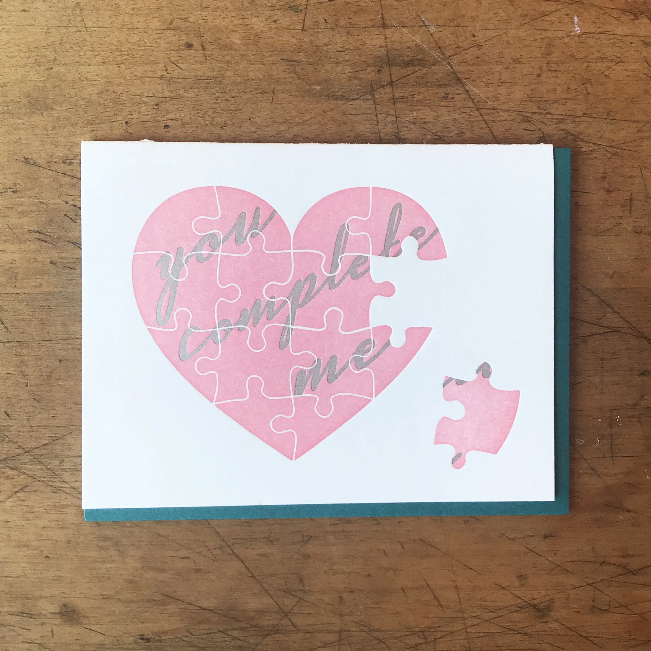 You Complete Me Metallic Puzzle Pieces Card