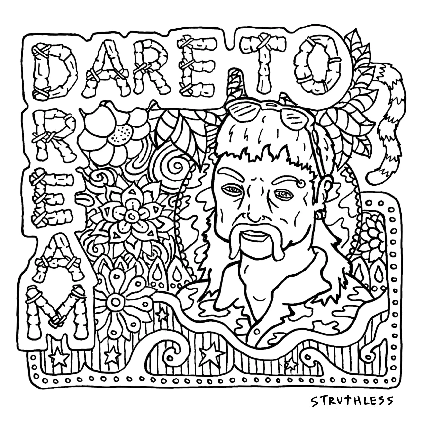Joe Exotic Free Colouring Page Struthless