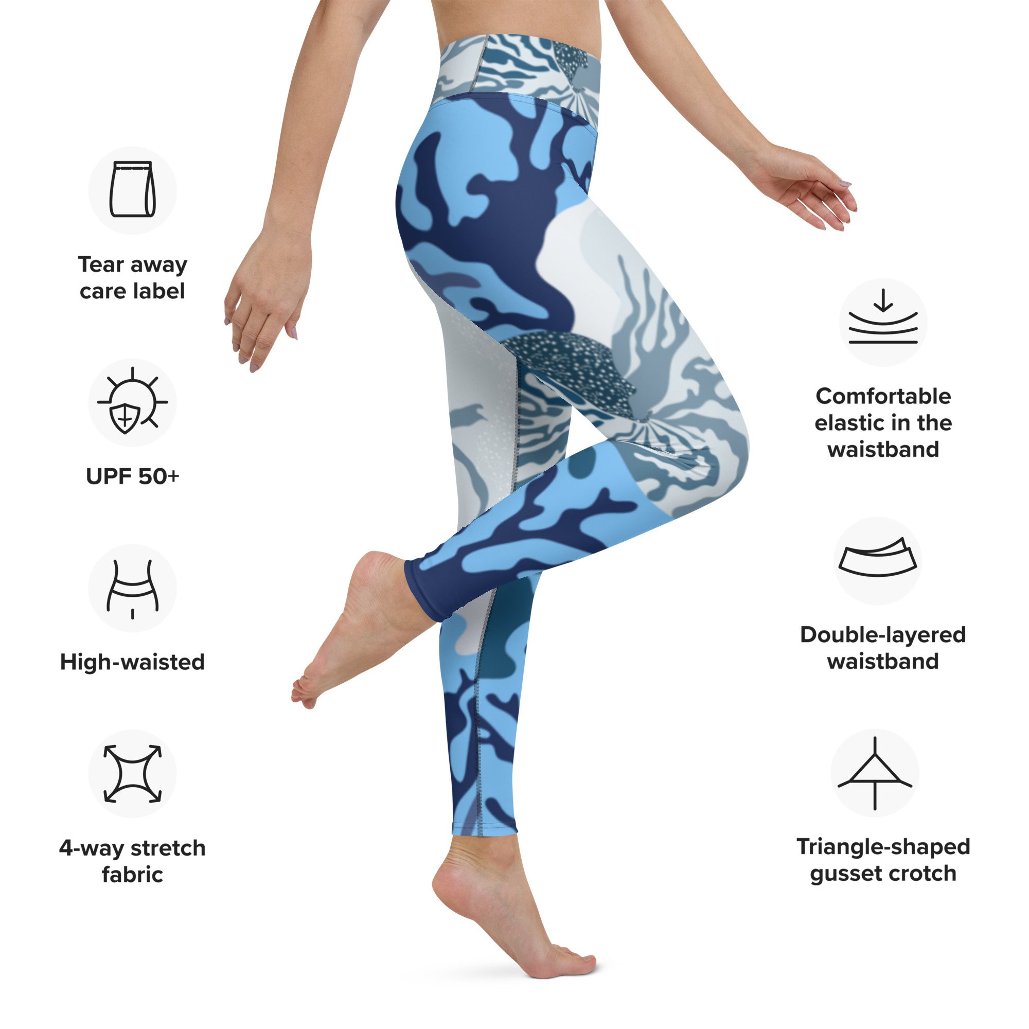 Nautilus Blue Coral reef yoga leggings-One Ocean Designs, One ocean Clothing,  One Ocean Hawaii, Shop One Ocean, One Ocean shark clothes-One Ocean