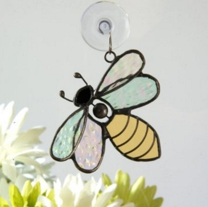 Stained Glass Bee Honeycomb Hanging Suncatcher Ornaments Window Garden Decor 