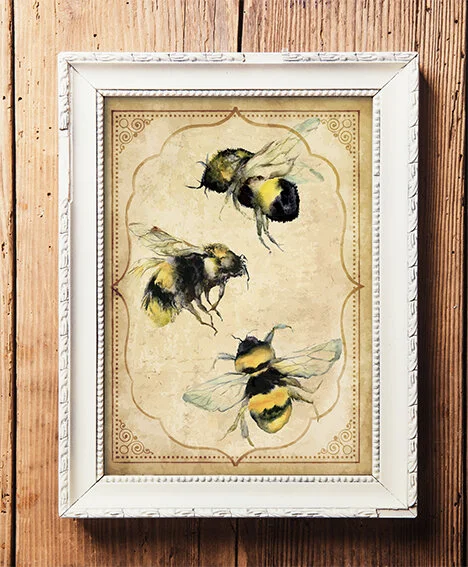 Vintage Watercolor Bees Wall Art Print