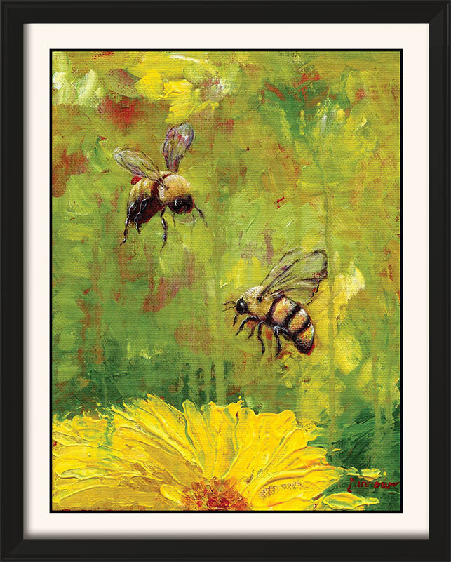 Oil hand painting on canvas wall art home decor picture of flowers with bees 
