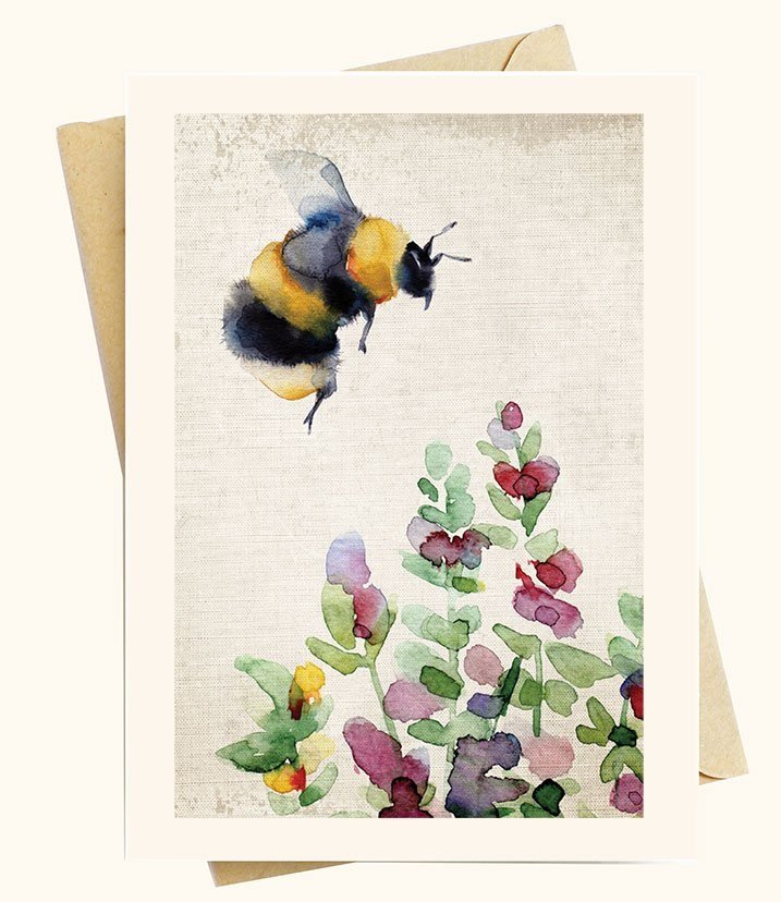 Bumble Bee Floral Watercolor Art Print