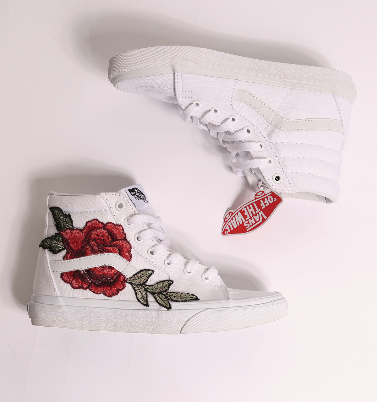 white high top vans with roses