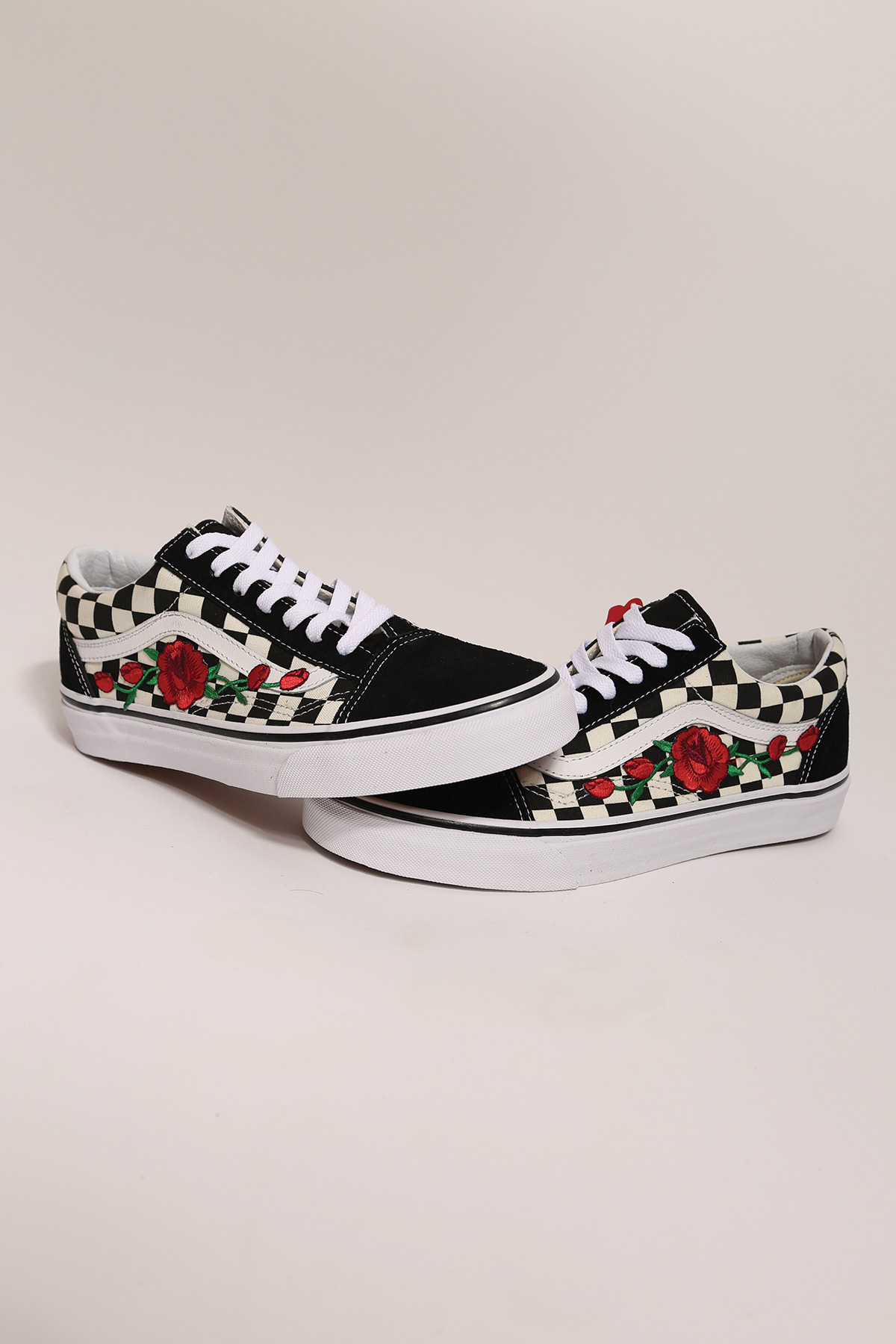 vans with checkers and roses