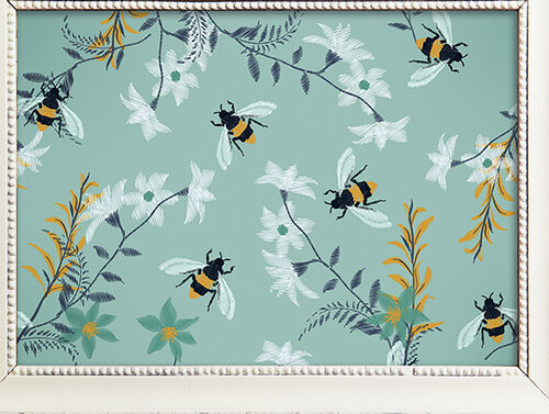 Vintage Wallpaper Bees Canvas Giclee Art Beehive Art Collection