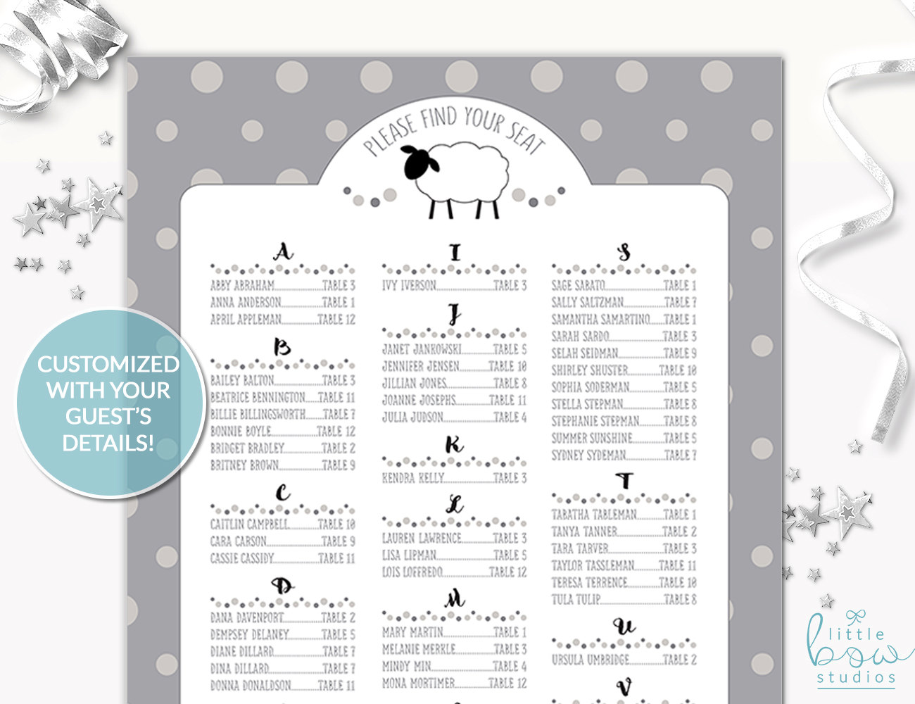 Table Seating Chart Baby Shower