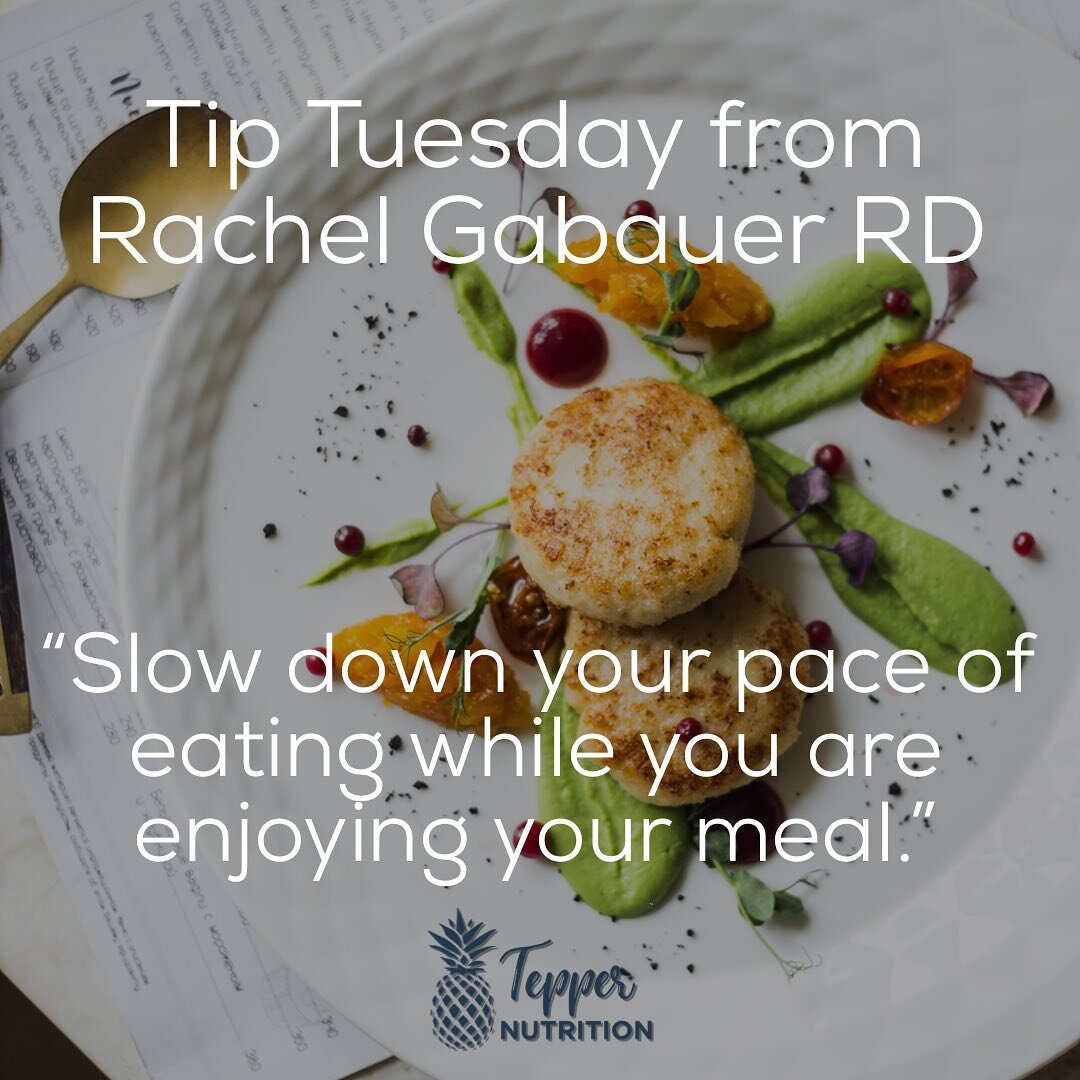 Rachel states: &ldquo;Slow down your pace of eating while you are enjoying your meal. This will help you notice your satisfaction cues, and will also help you practice a more mindful eating approach.&rdquo; Simple yet life changing to slow down that 