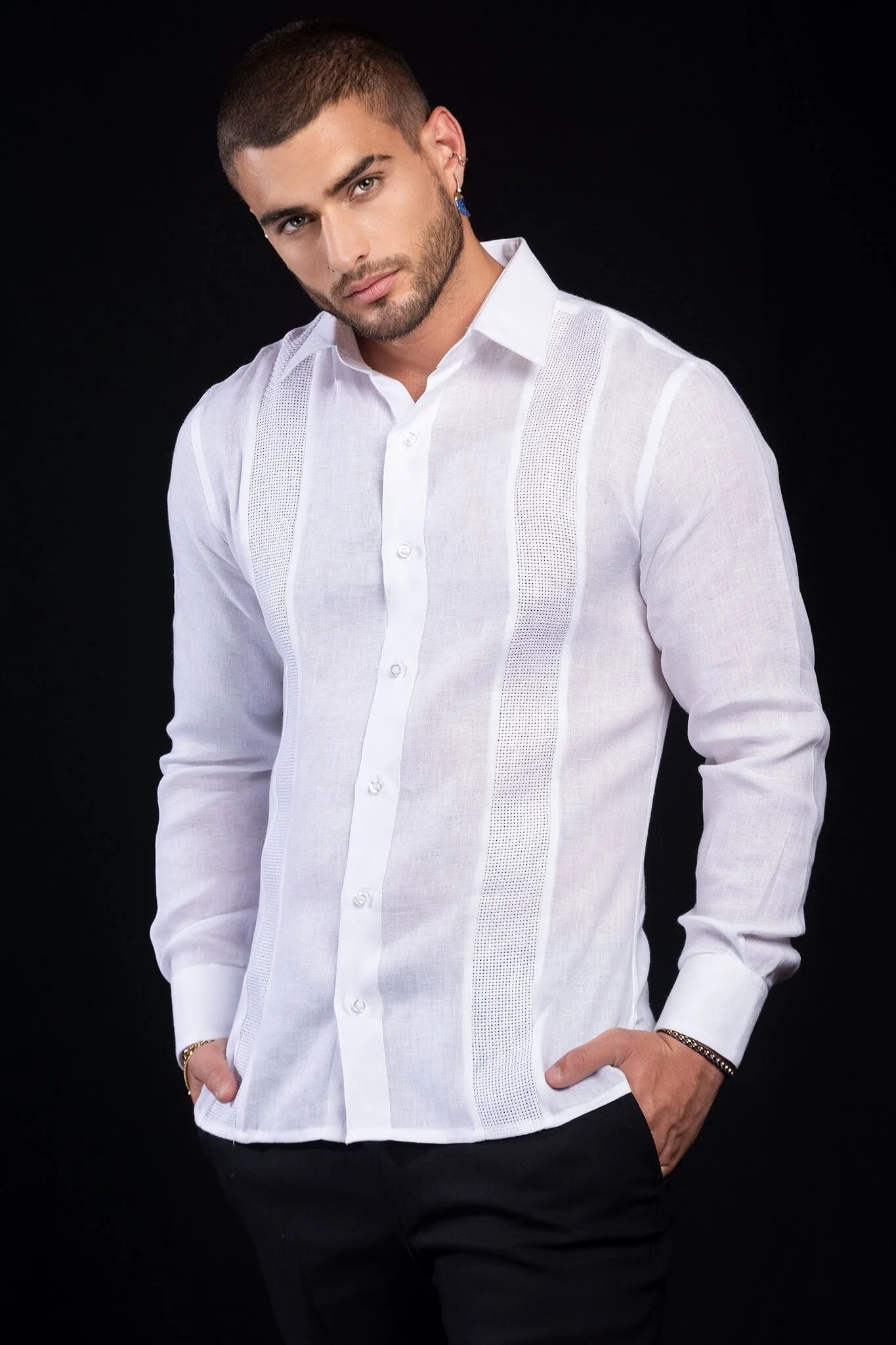 Camisa de manga lino 100% estilo guayabera — Casa del Lino