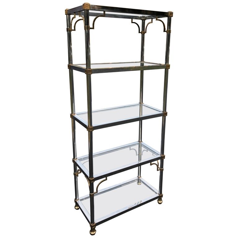 Maison Jansen Chrome And Glass Etagere Fleur De Lis