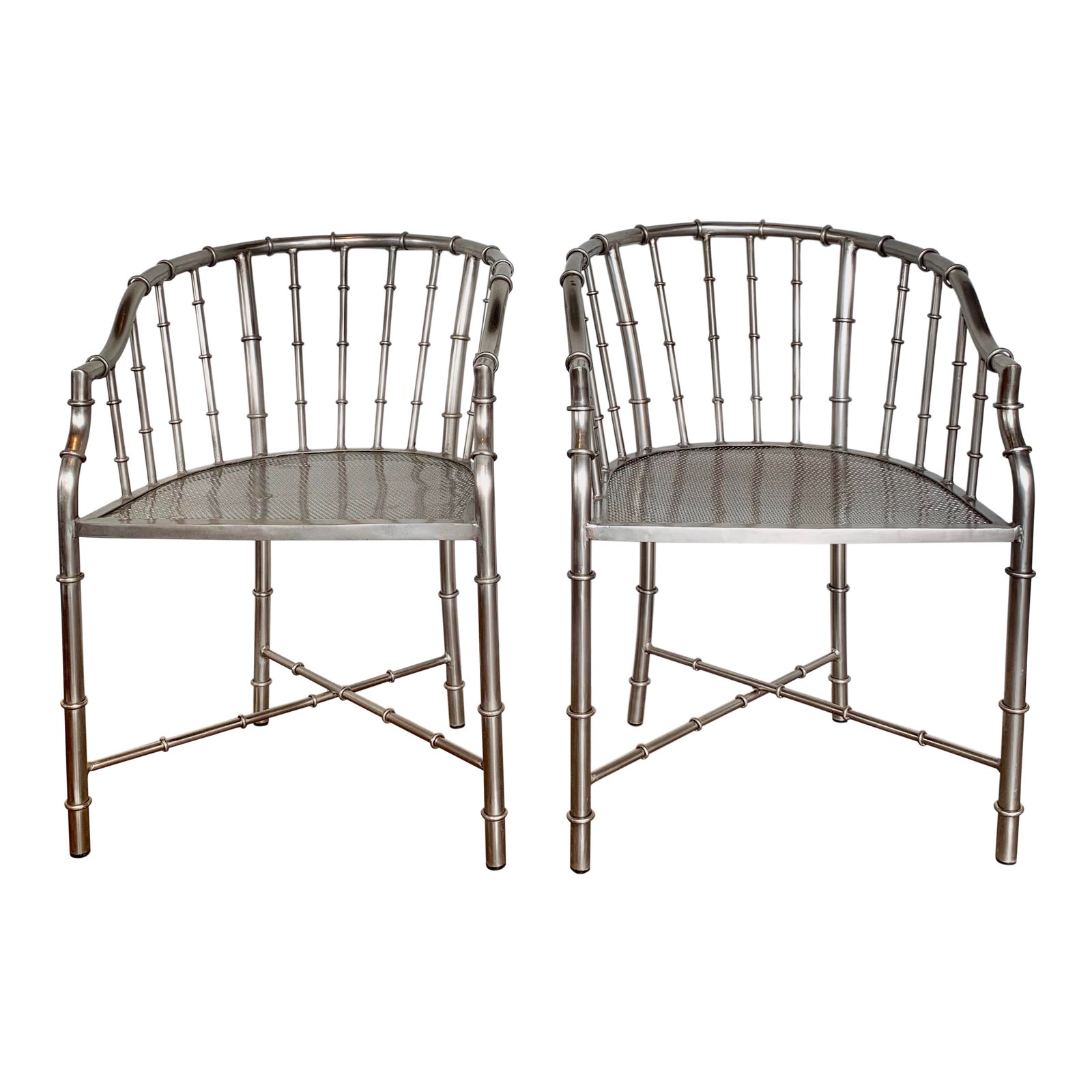 Hollywood Regency Faux Bamboo Metal Chairs A Pair Dressing