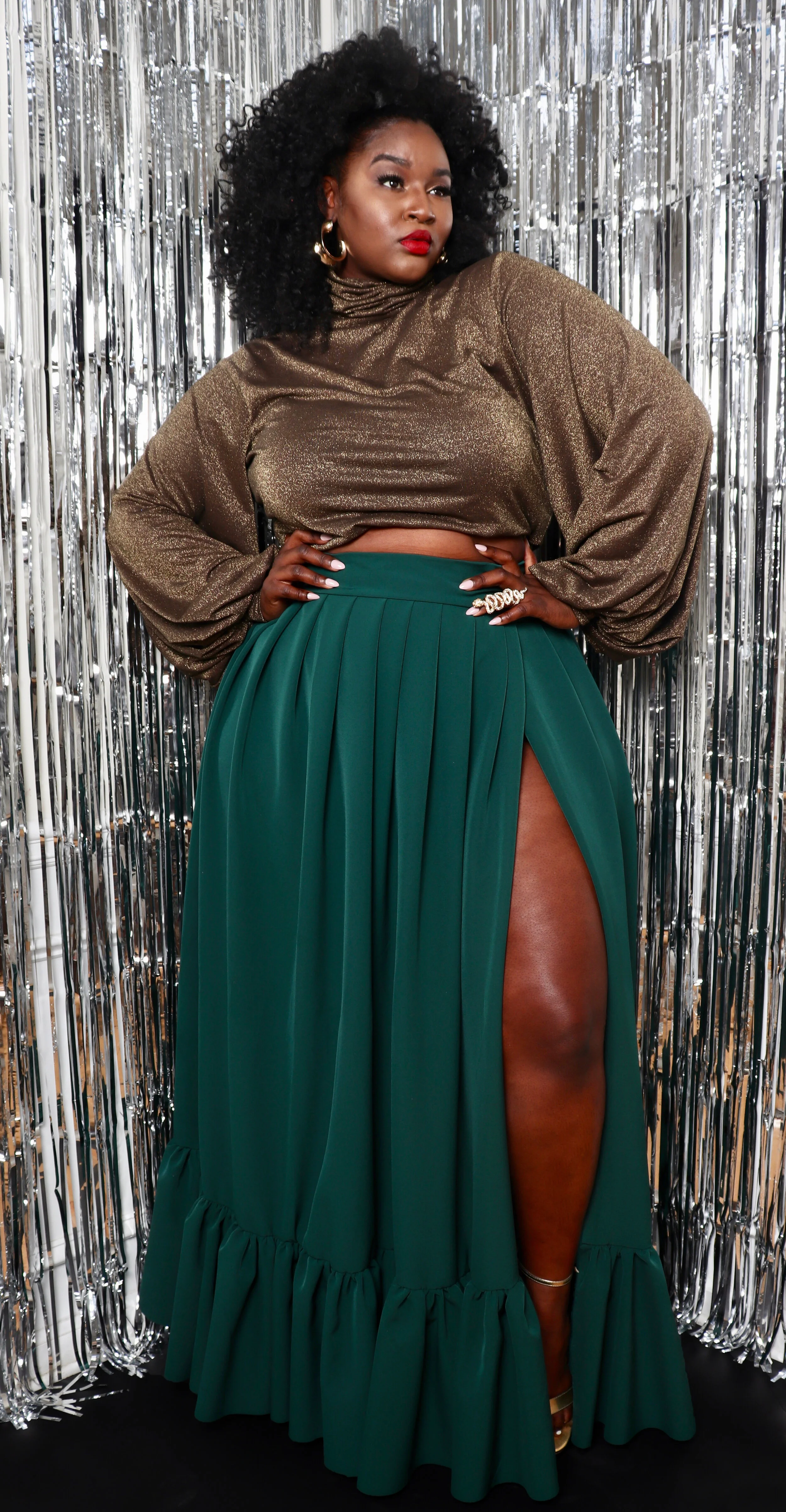 high waisted pleated maxi skirt