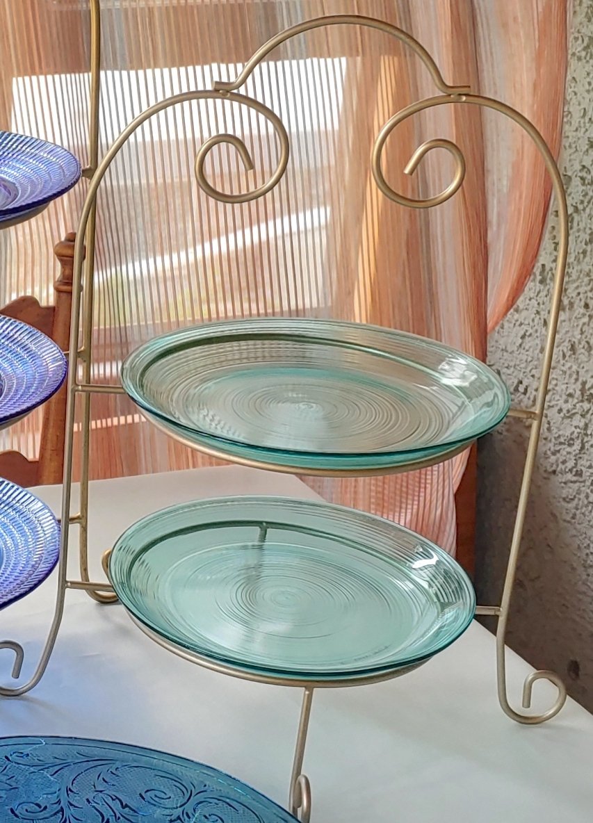 Gold 2-Plate Stands with Glass Plates — Delicate Dishes LLC