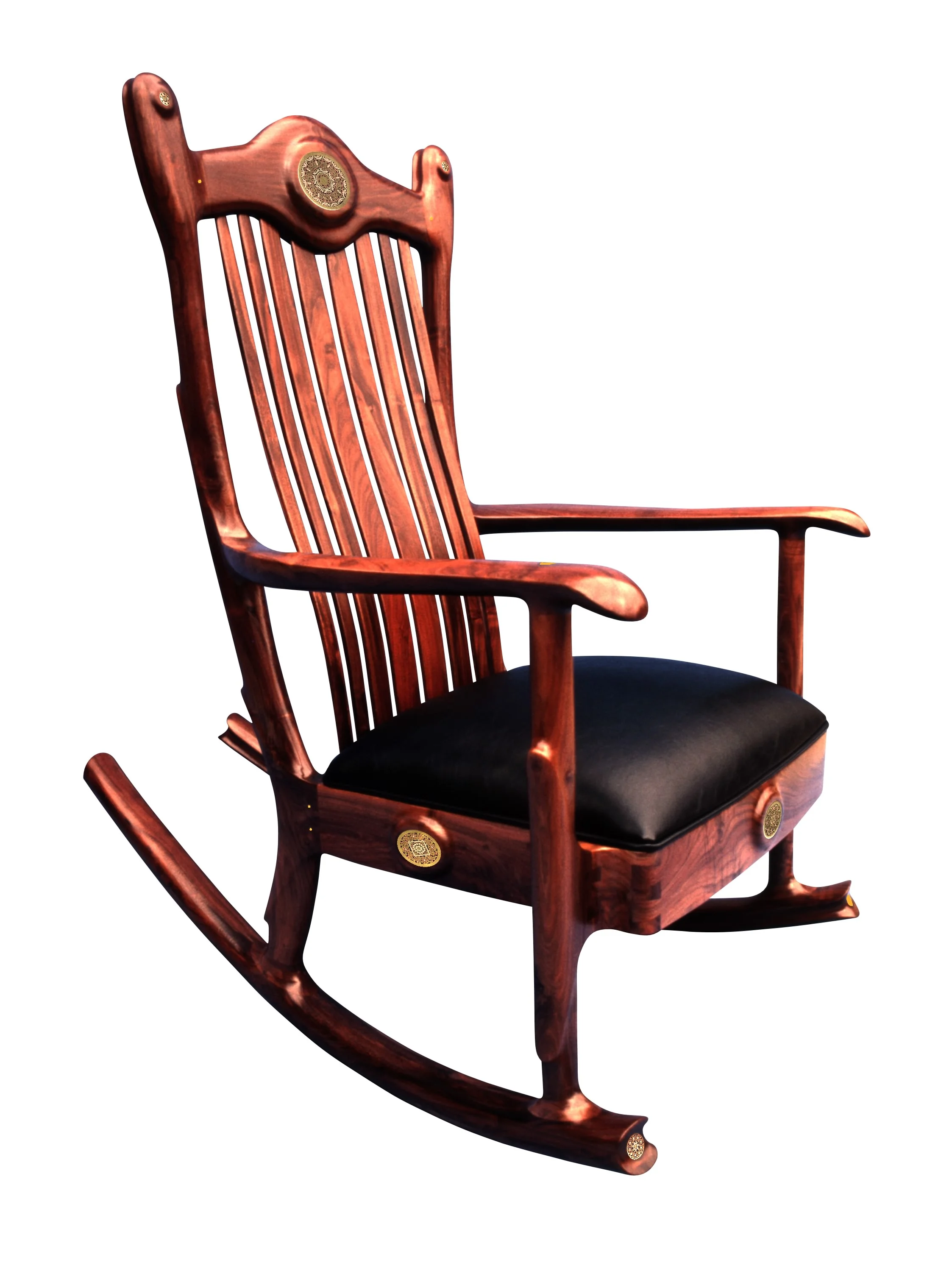 Custom Handmade Black Walnut Upholstered Seat Rocking Chair