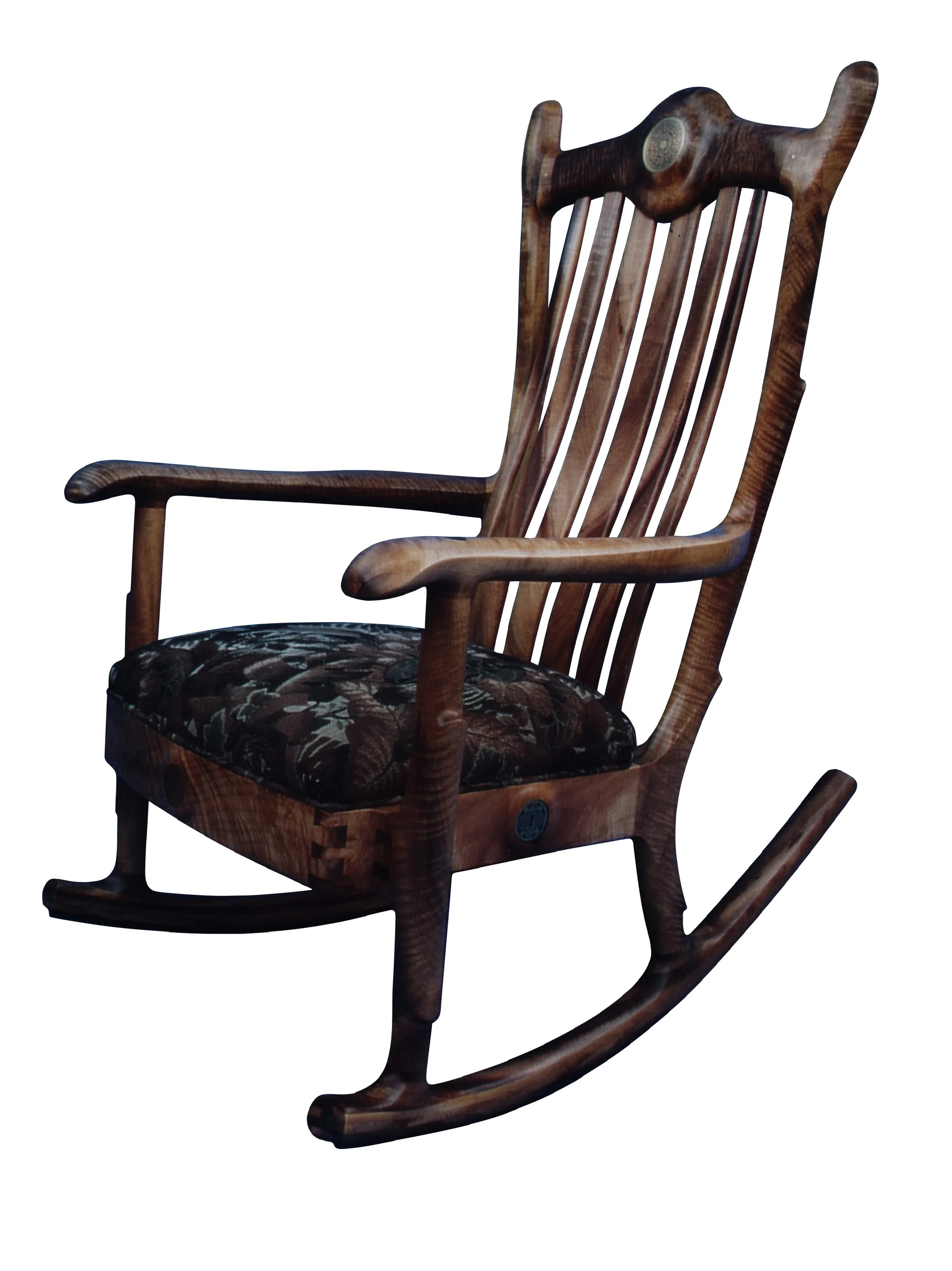 Custom Handmade Myrtle Wood Upholstered Seat Rocking Chair Noble