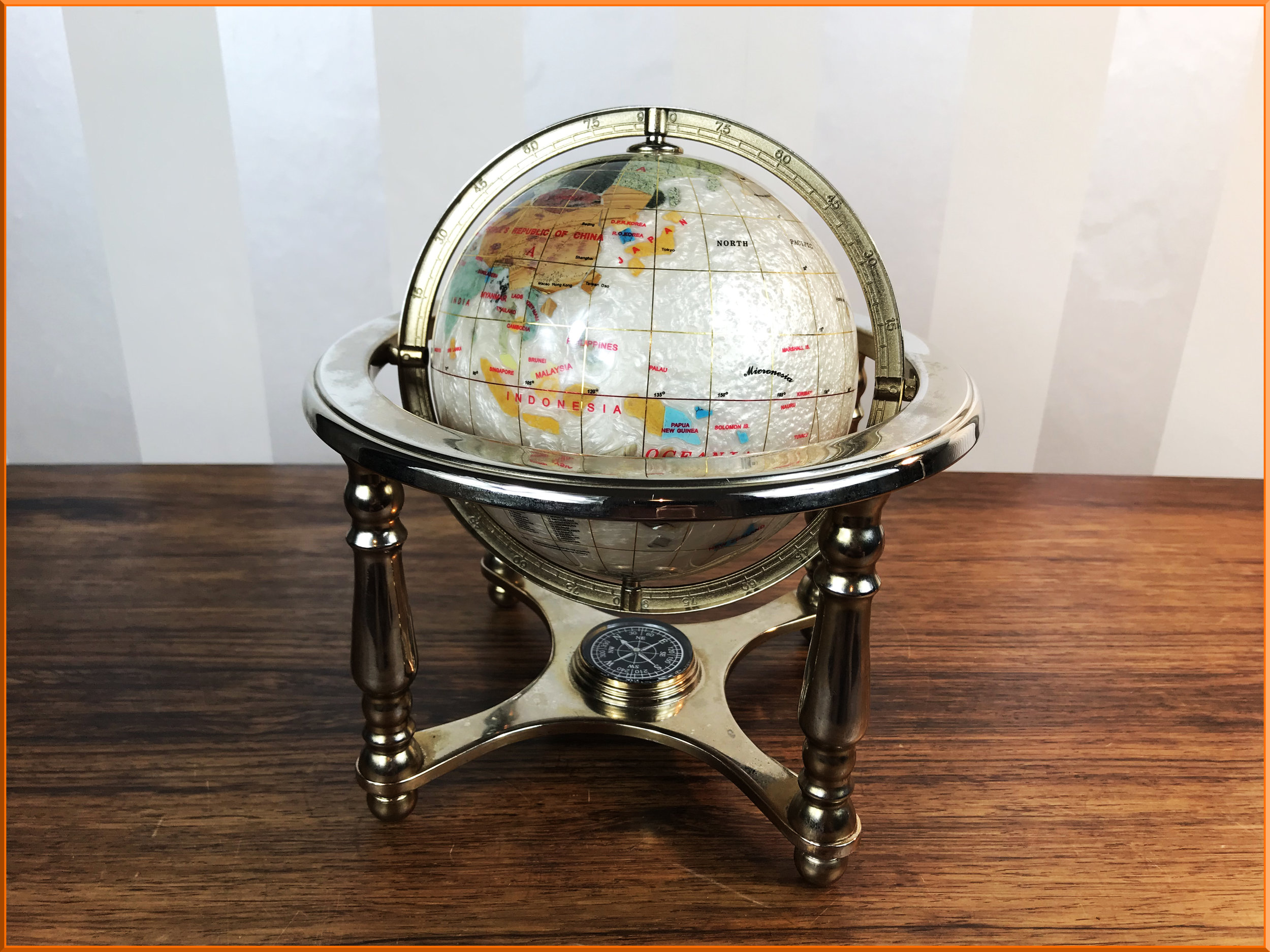 Mother Of Pearl Gemstone Desk Globe Sirtorial Vintage Antique Shop