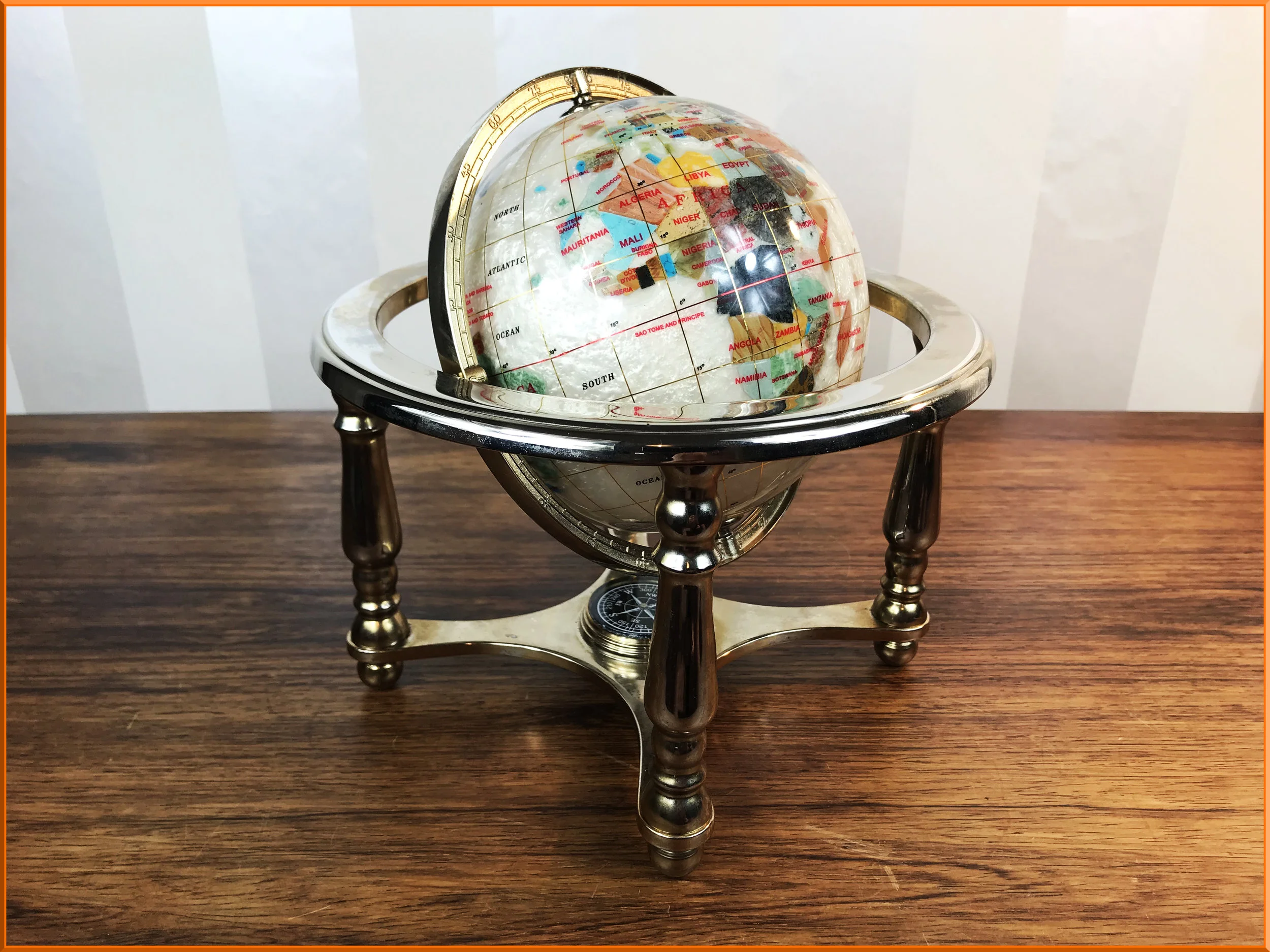 Mother Of Pearl Gemstone Desk Globe Sirtorial Vintage Antique Mother Of Pearl Gemstone Desk Globe