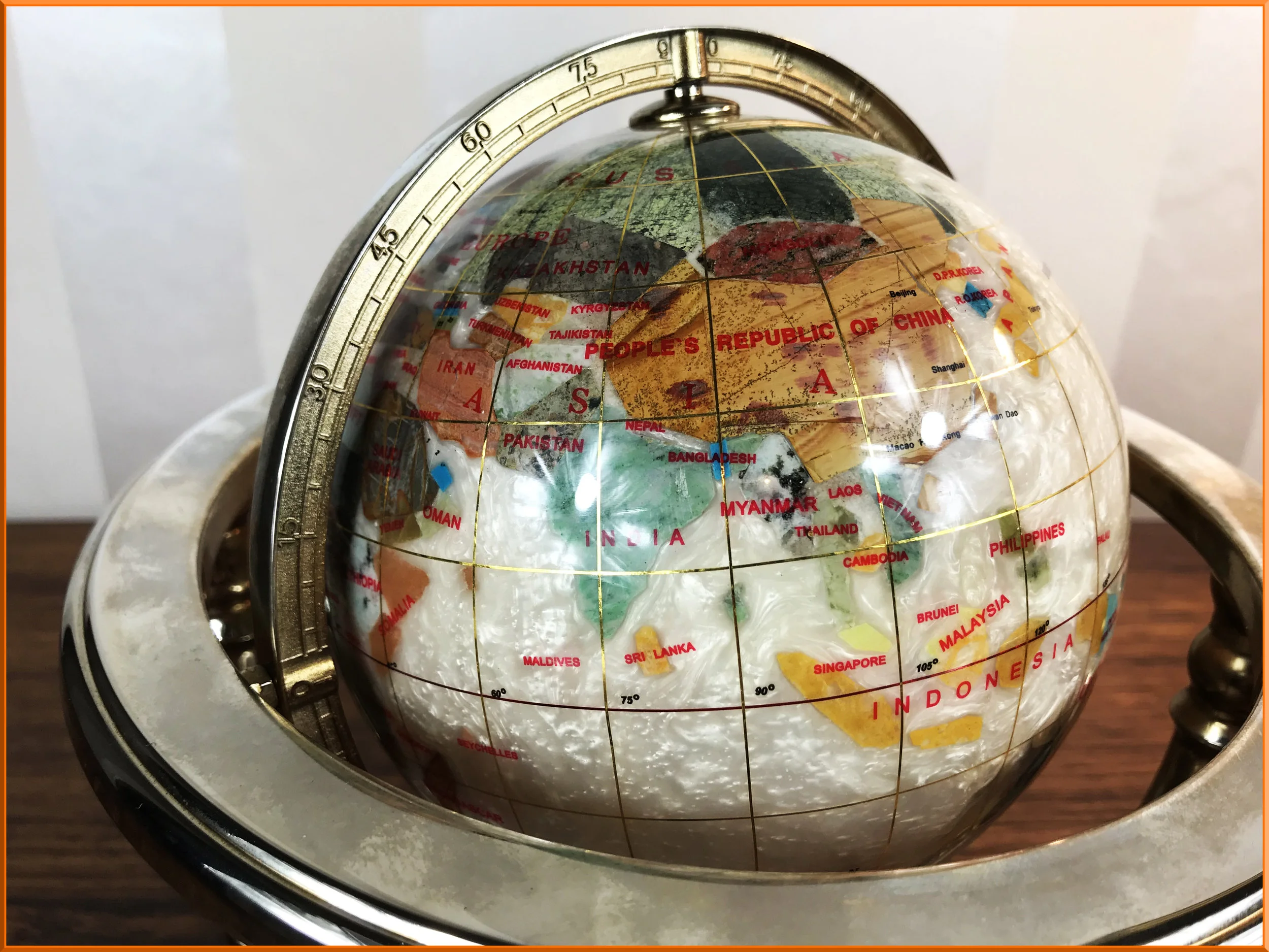 Mother Of Pearl Gemstone Desk Globe Sirtorial Vintage Antique Mother Of Pearl Gemstone Desk Globe