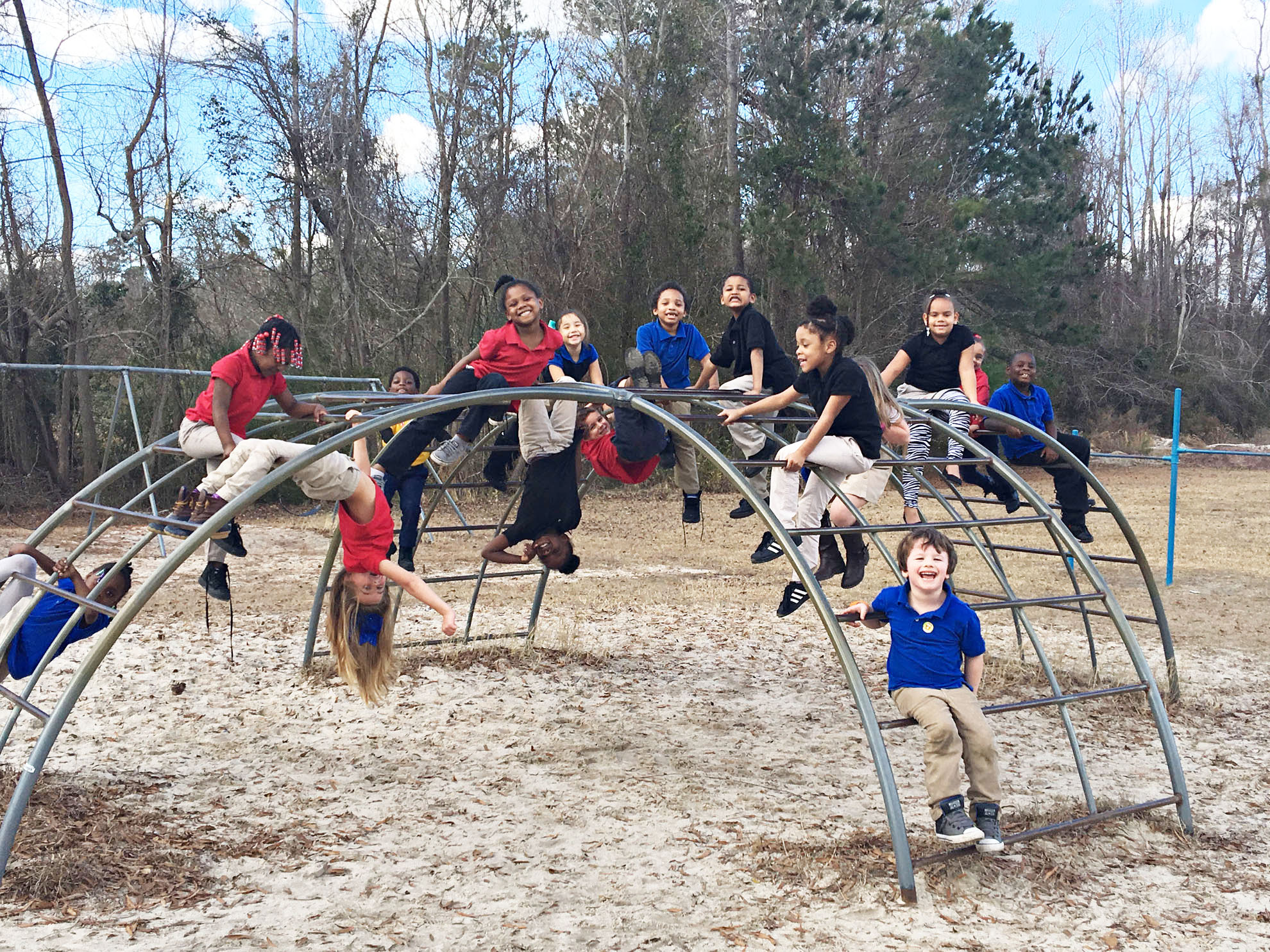 Rebecca Owens' kindergarten class enjoys a sunny day on the playground at Whiteville Primary School