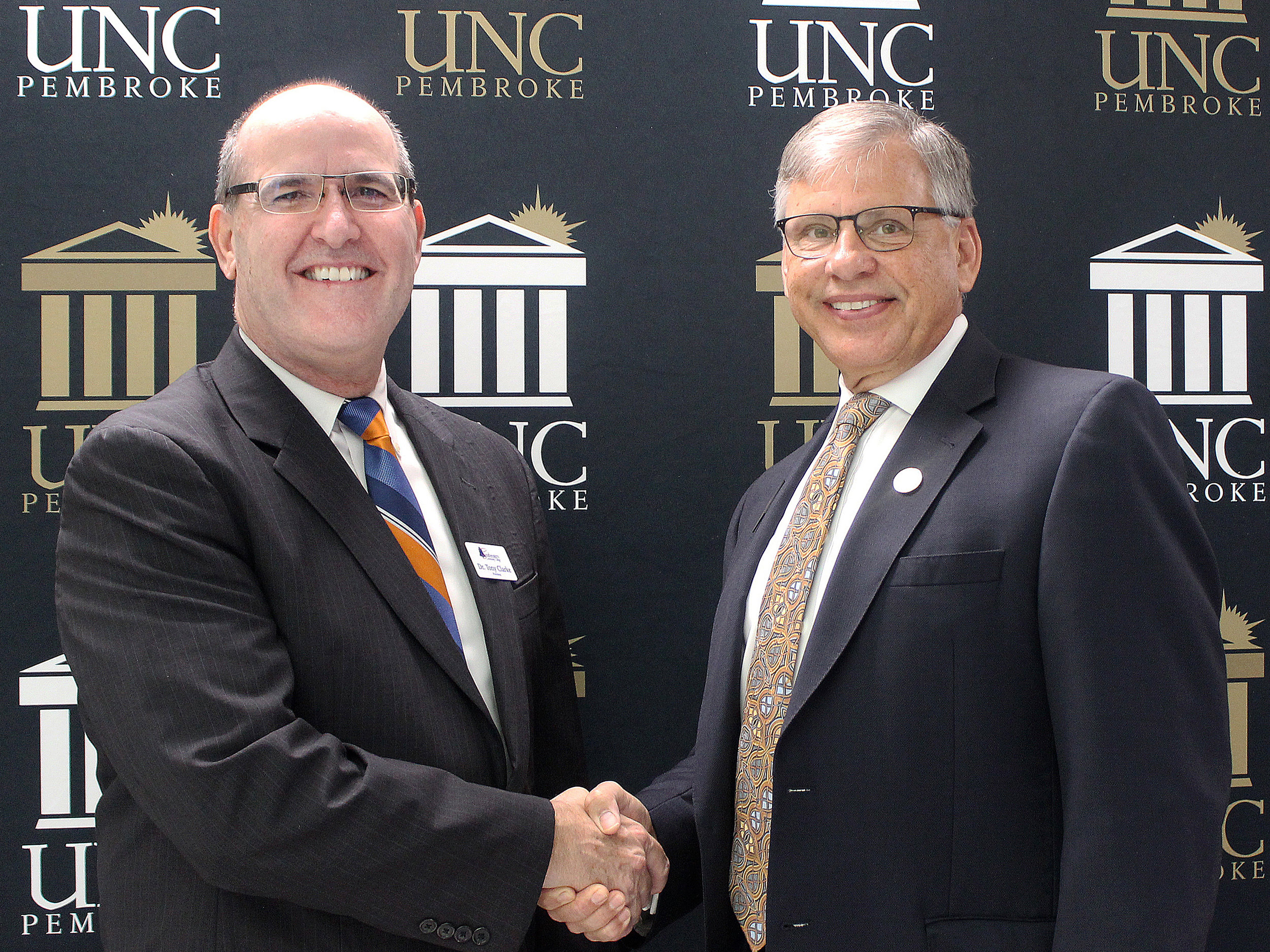 Southeastern Community College President Anthony Clarke and UNC Pembroke Chancellor Robin Cummings.