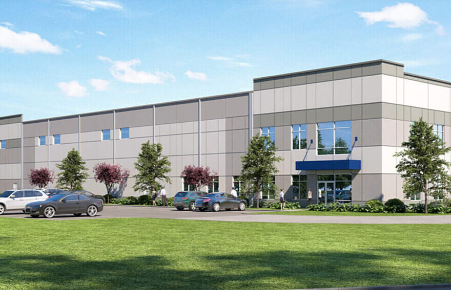 A rendering of the International Commerce Center, a spec building under construction by Cameron Management Company in the International Logistics Park of North Carolina, an industrial park that overlaps the Columbus-Brunswick County line.