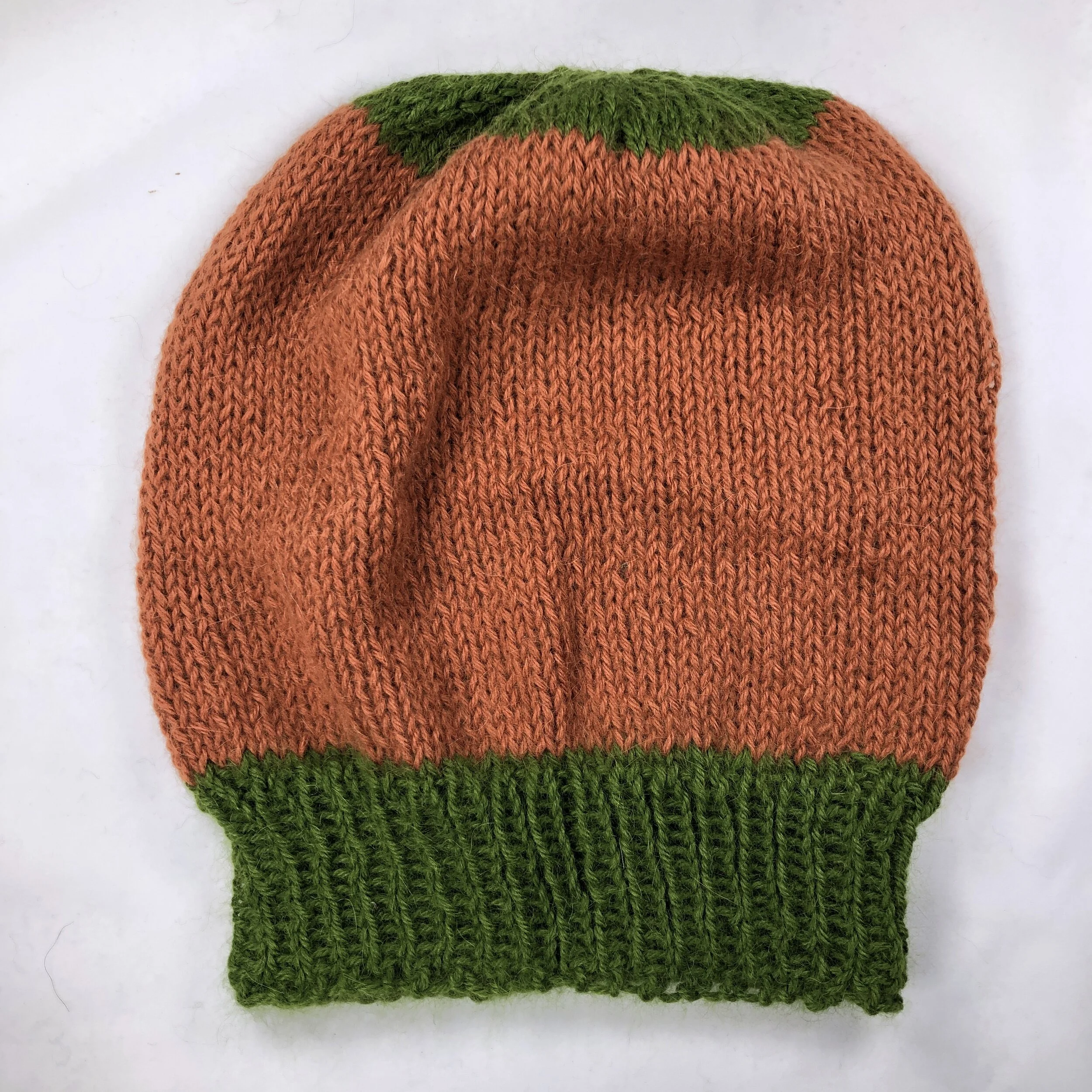 Slouchy Beanie, Orange with Green Ends 