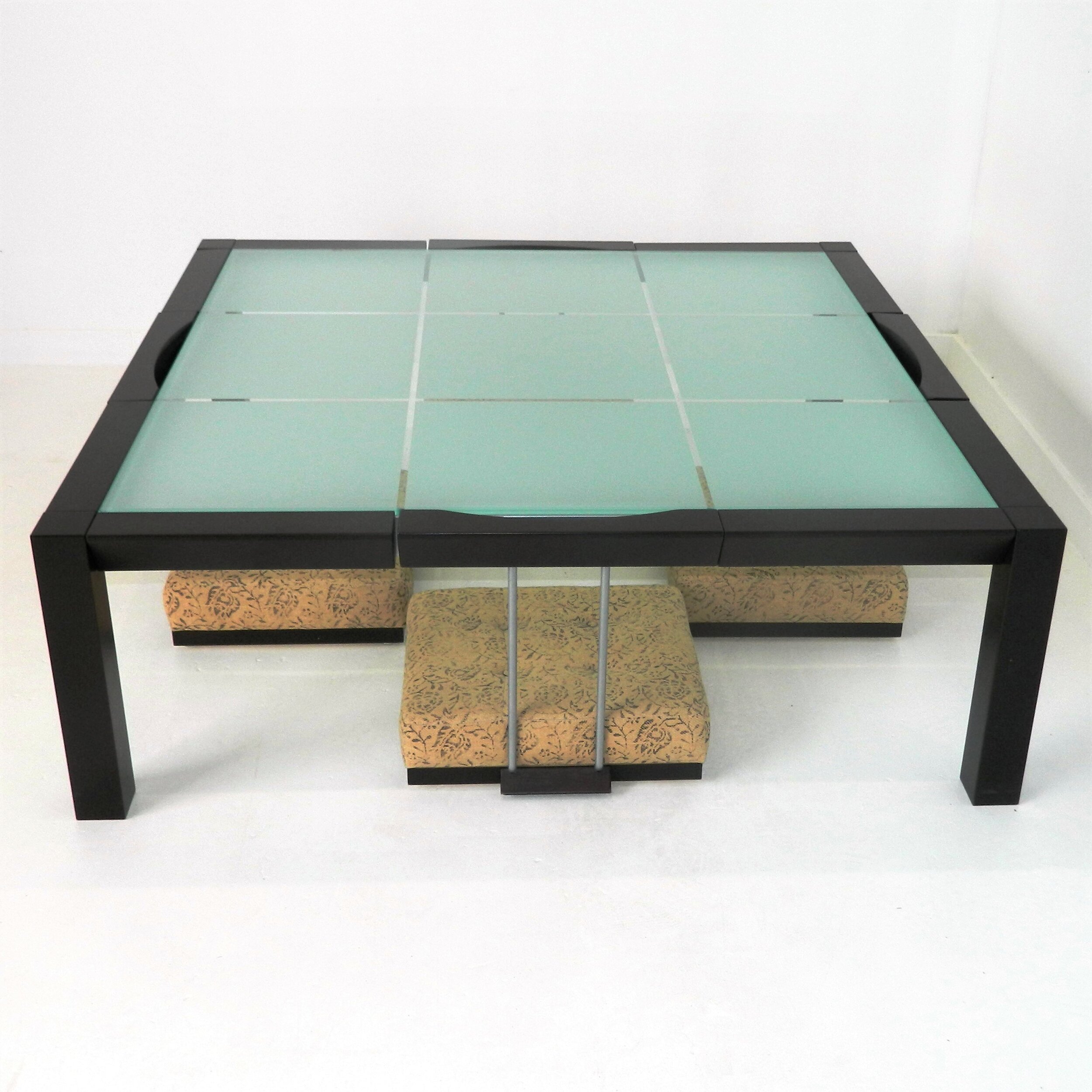 Ebony Wood Glass Japanese Style Dining Coffee Table With 4
