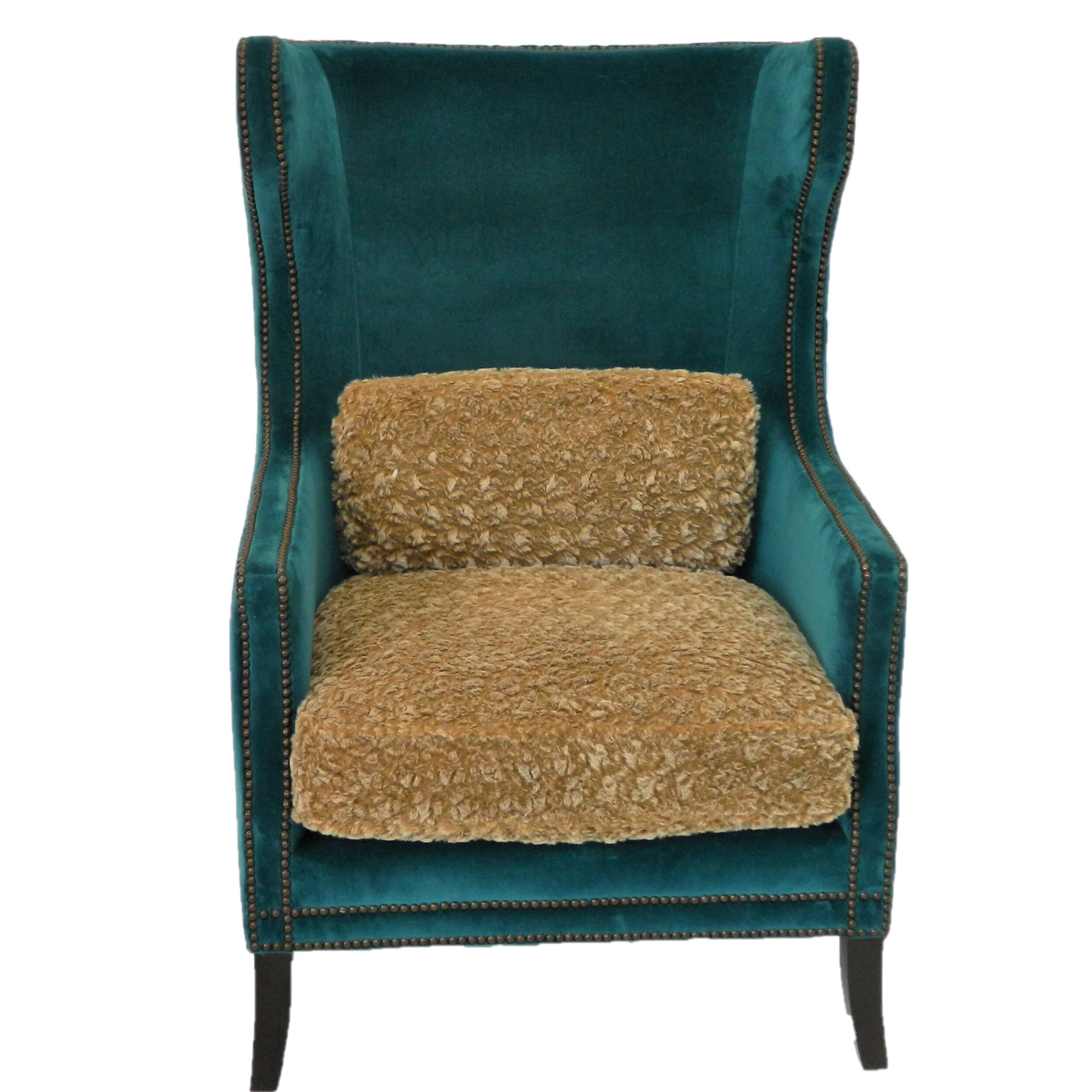 Pair Kingston Teal Velvet Wingback Chairs With Nailhead Trim By