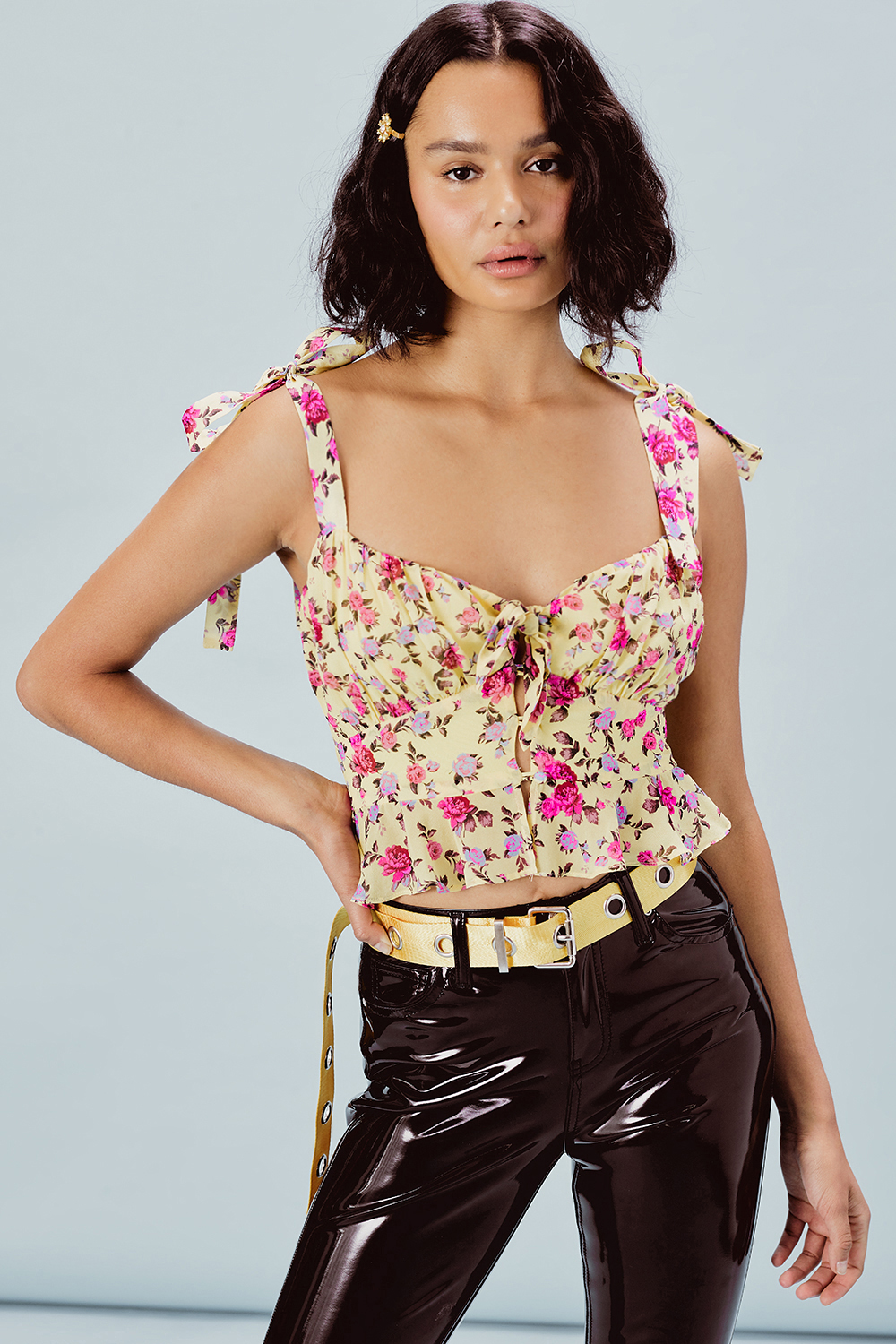 For Love & Lemons Beaumont Top Yellow Floral 